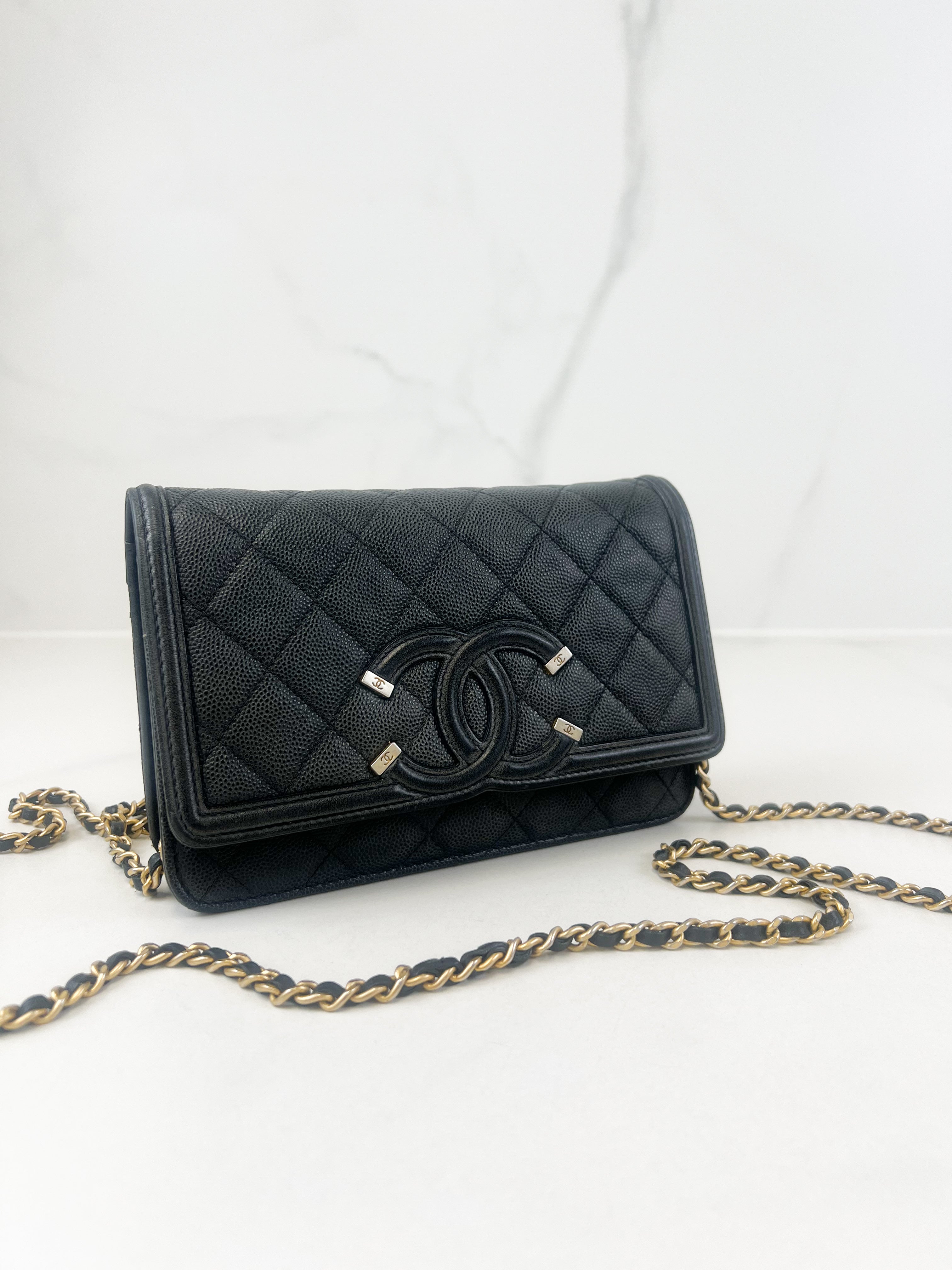 Chanel Black Filigree CC Wallet On Chain