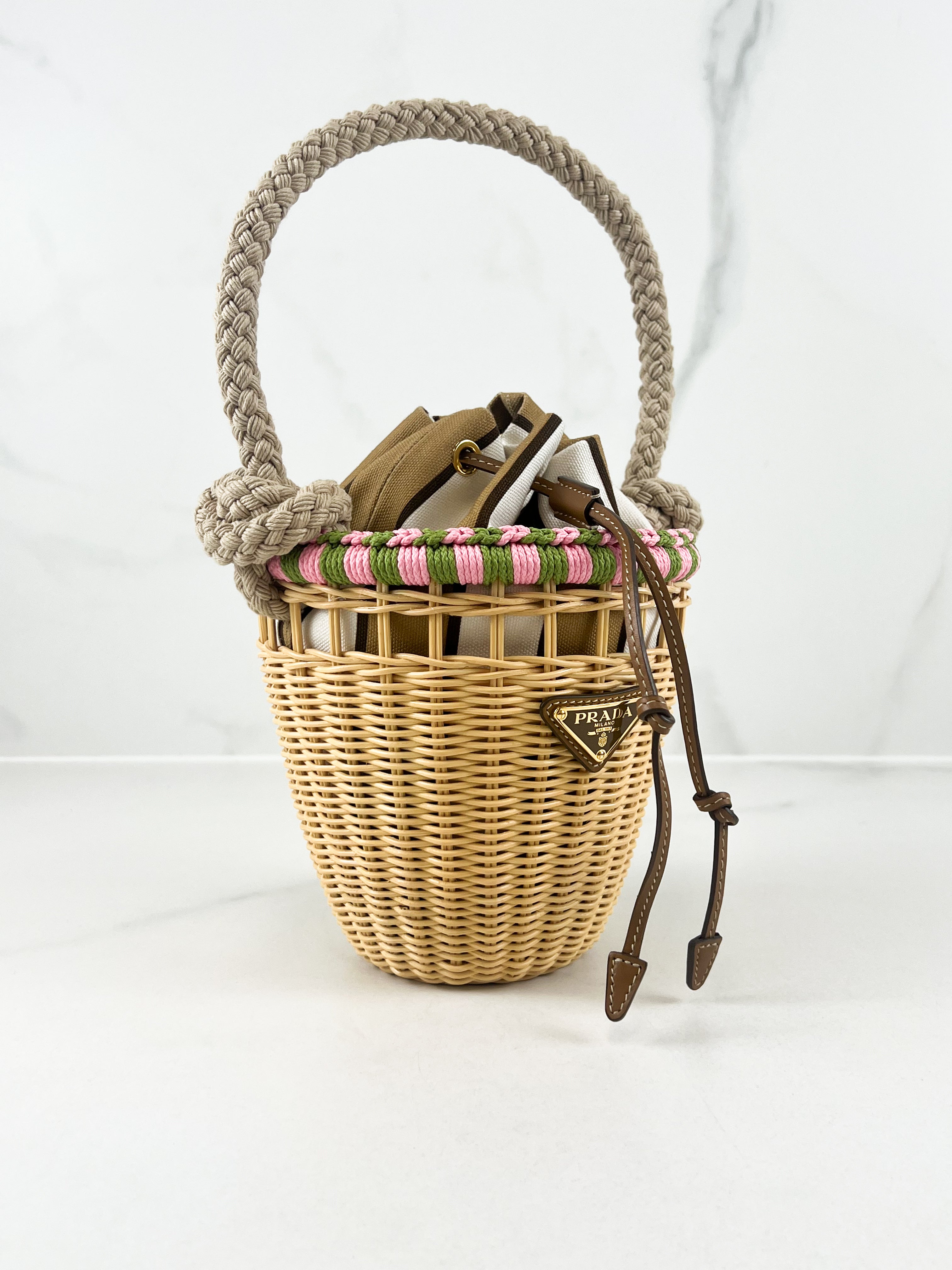 Prada Mini Wicker Bucket Bag