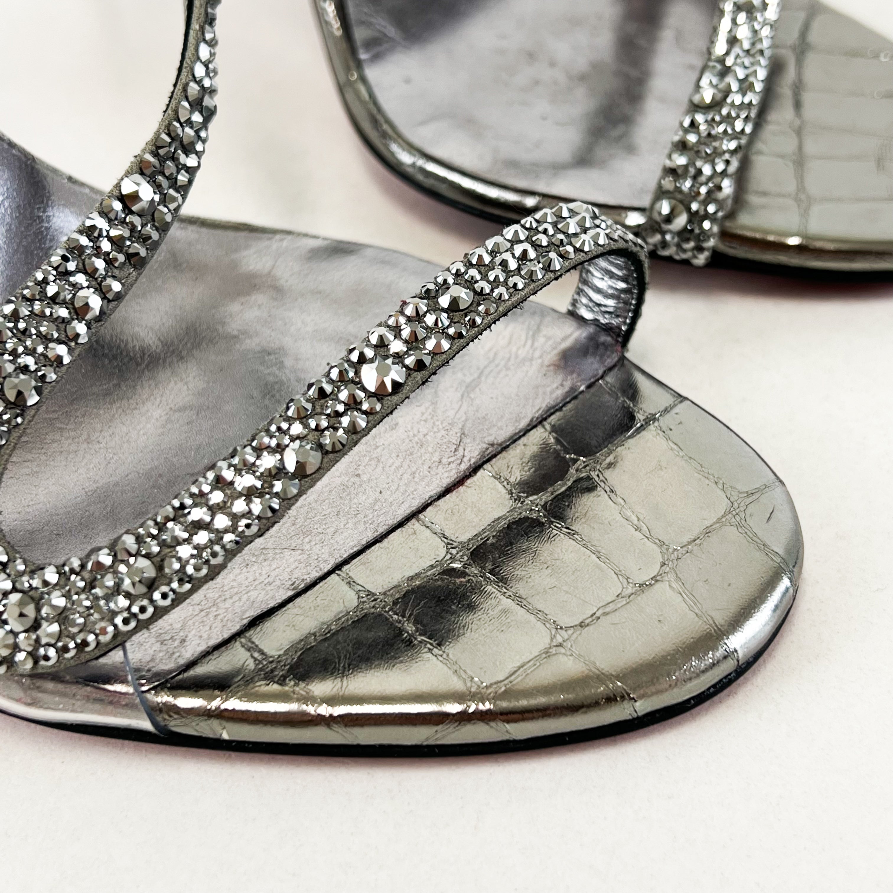Christian Louboutin Rosalie 100mm Silver Swarovski Size 37.5