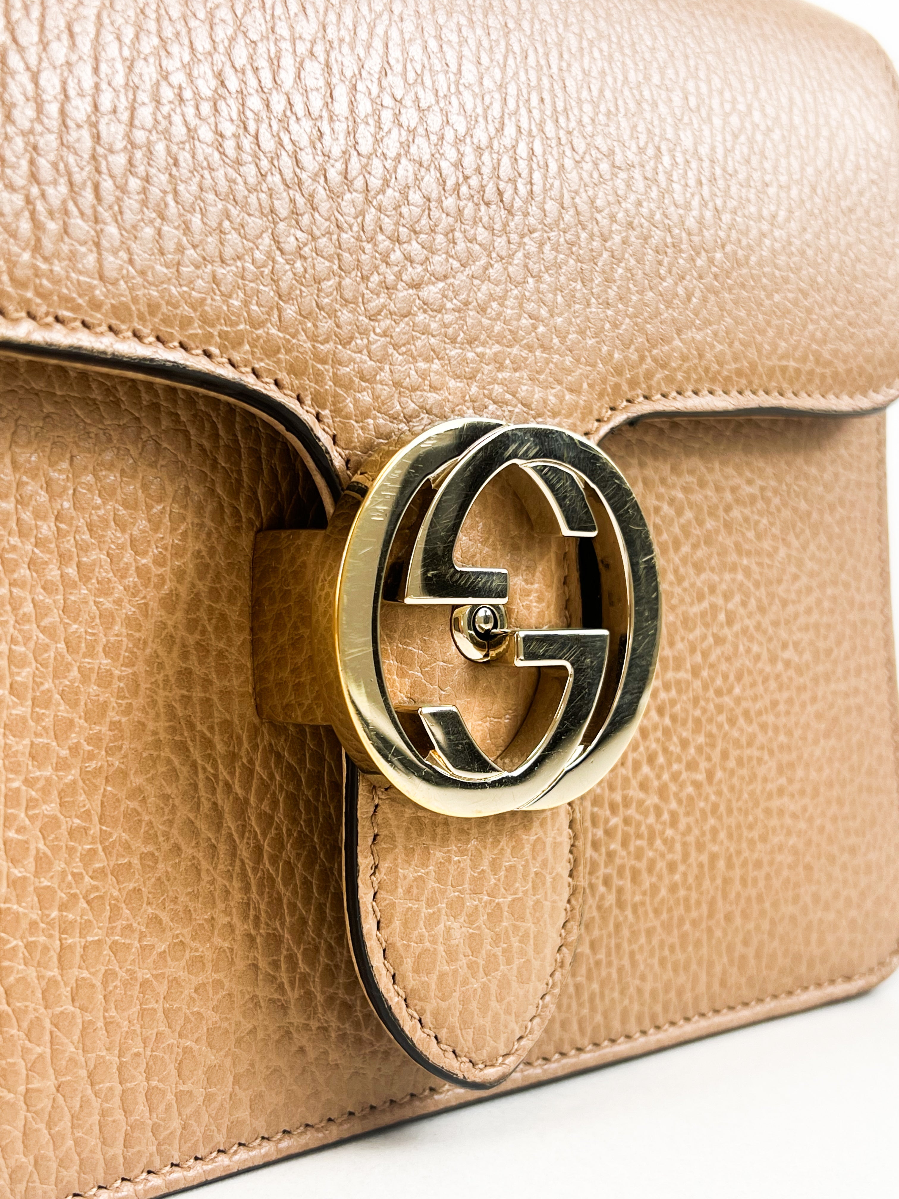 Gucci GG Interlocking Small Leather Shoulder Bag in Beige