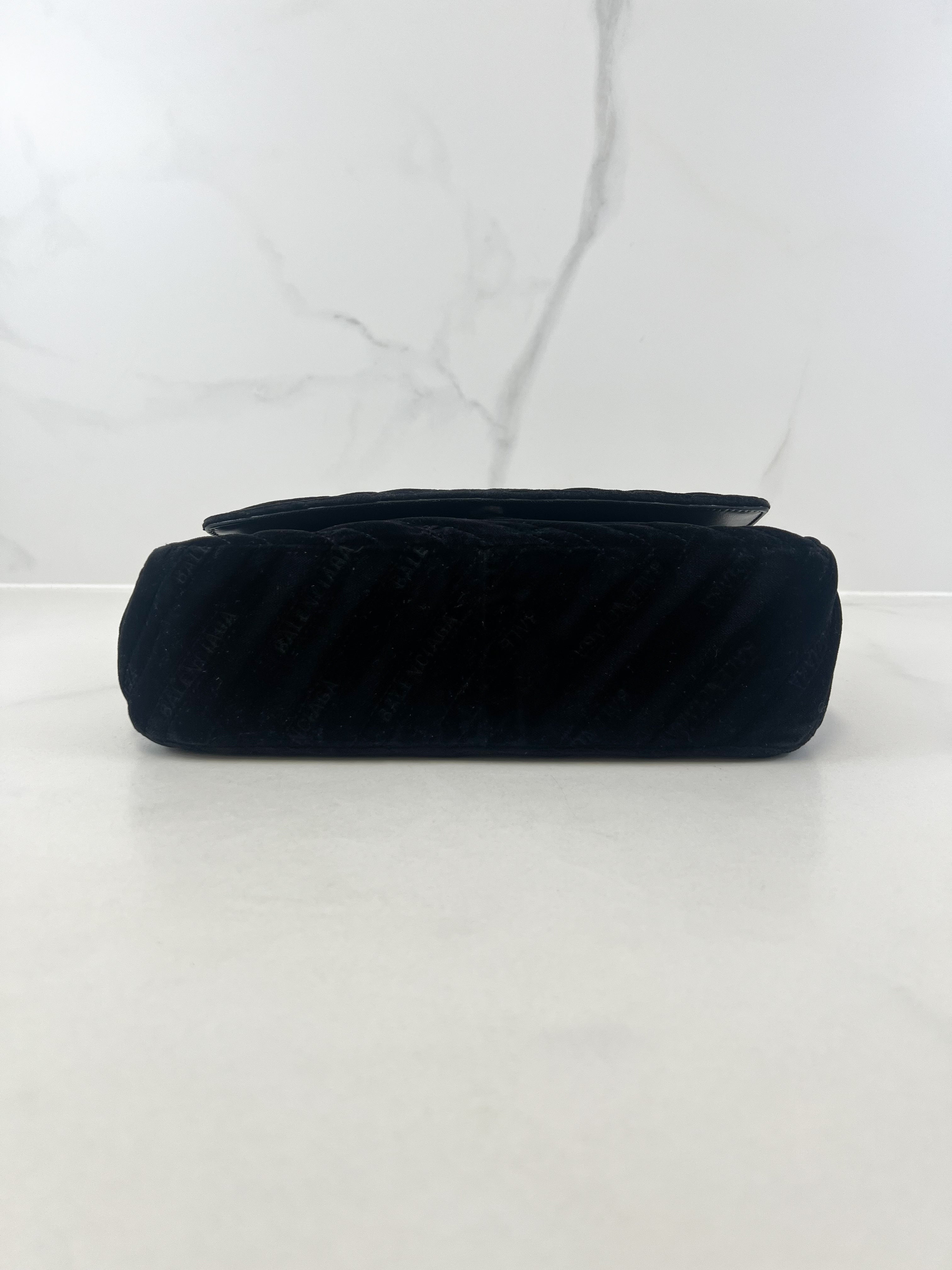 Balenciaga Black Logo Velvelt Shoulder Bag