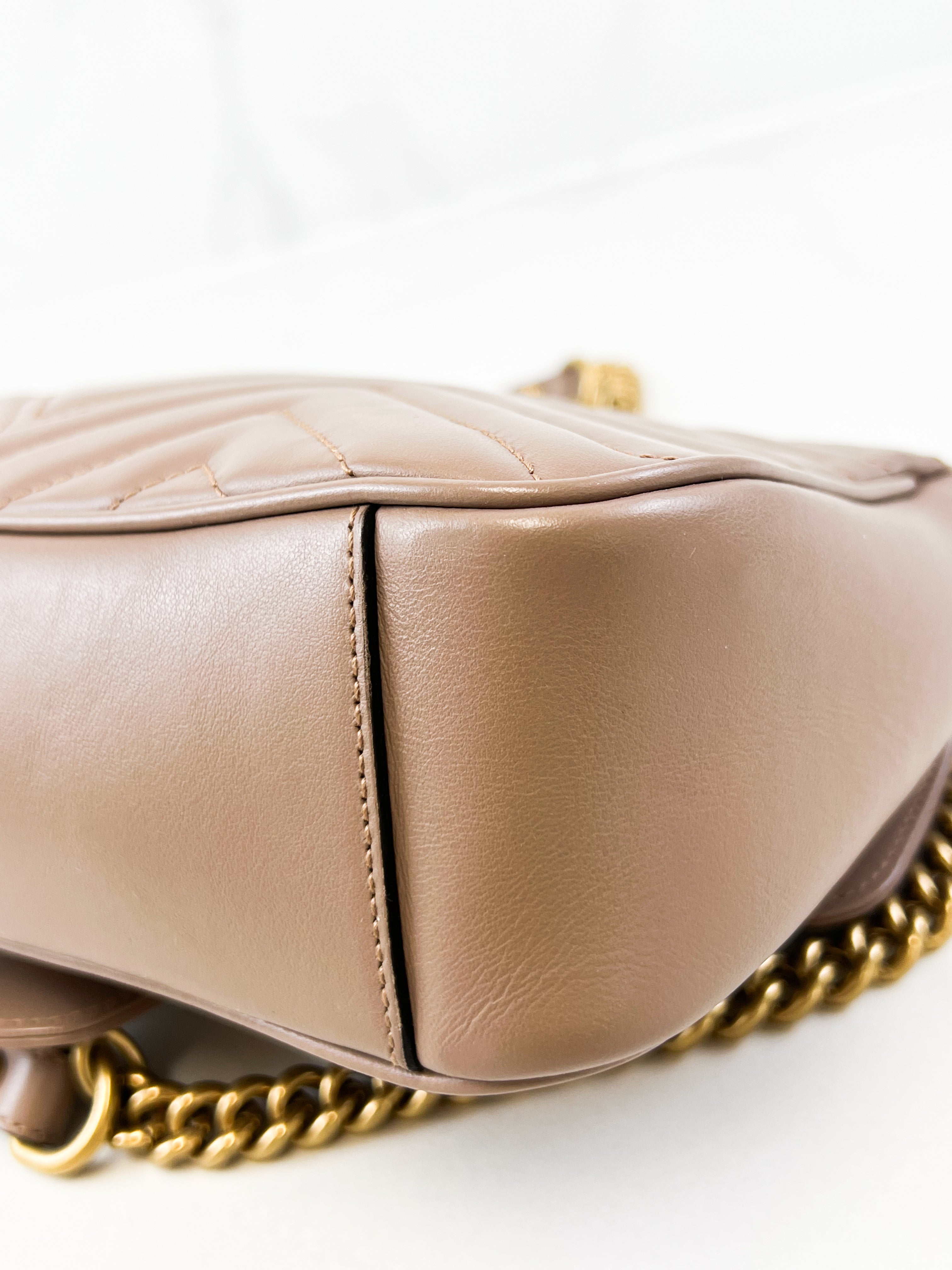 Gucci Taupe GG Marmont Matelasse Small Flap Shoulder Bag