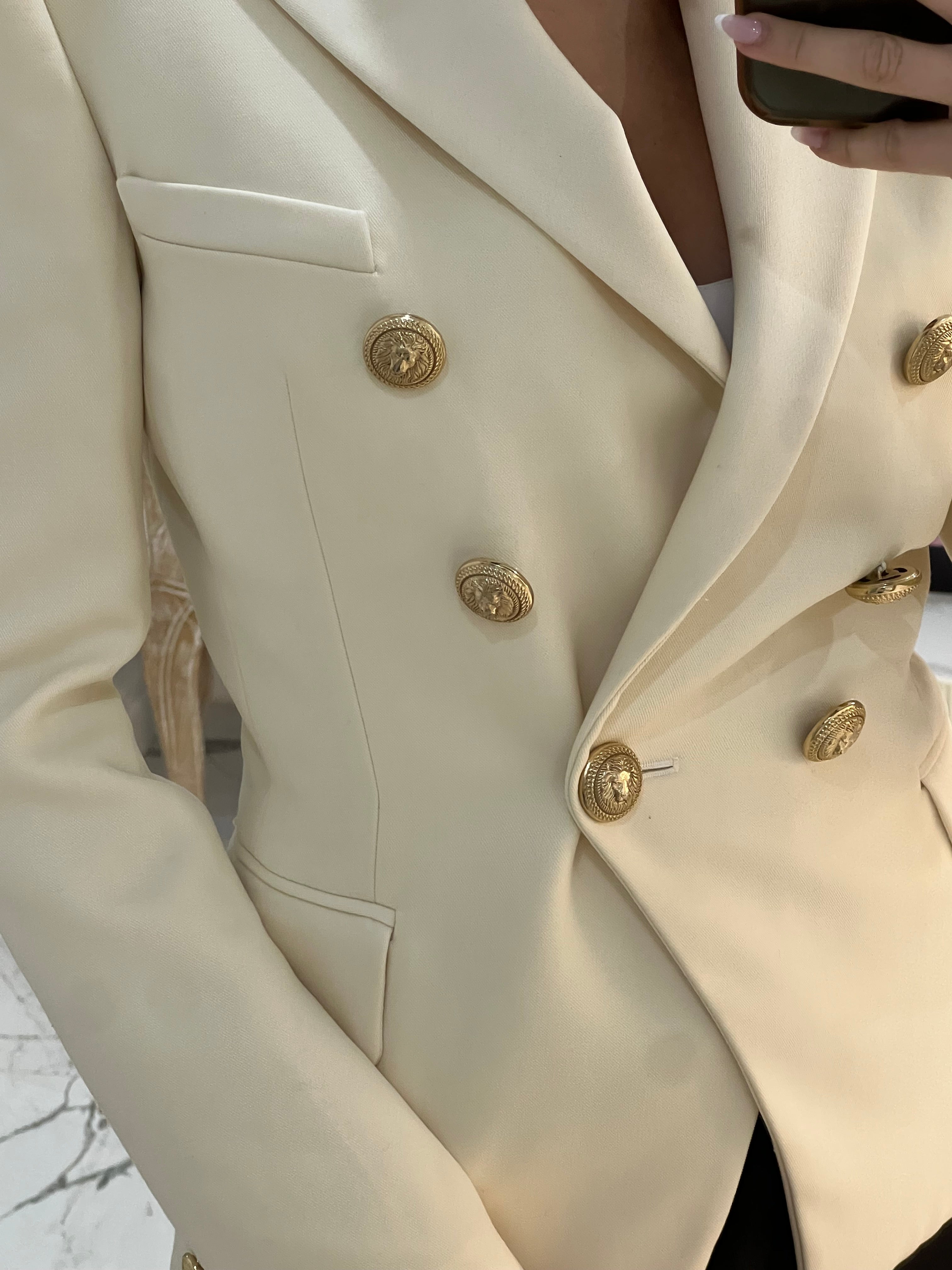 Balmain White Blazer with Gold Buttons Size 38