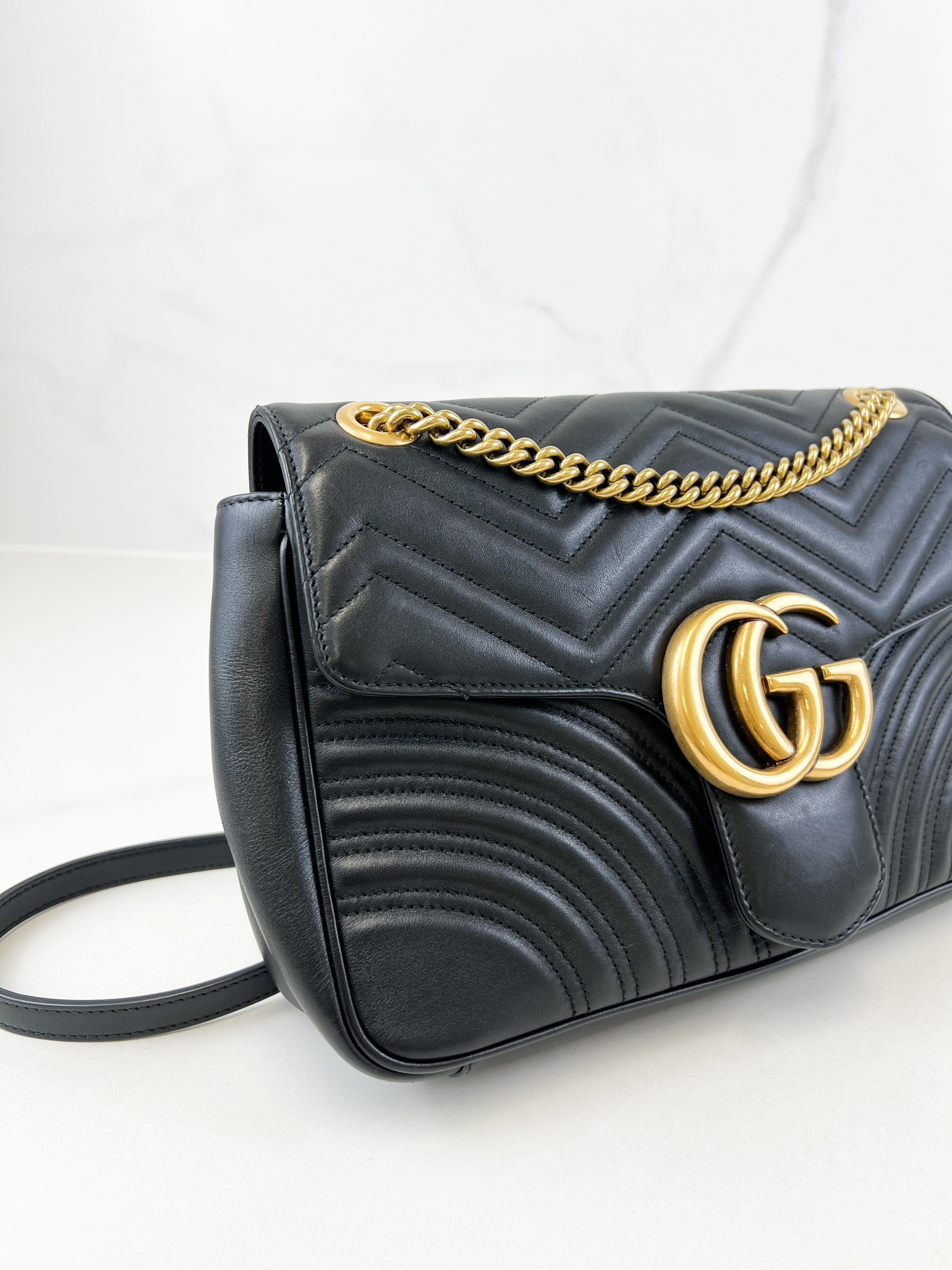 Gucci GG Marmont Matelasse Medium Black Flap Shoulder Bag