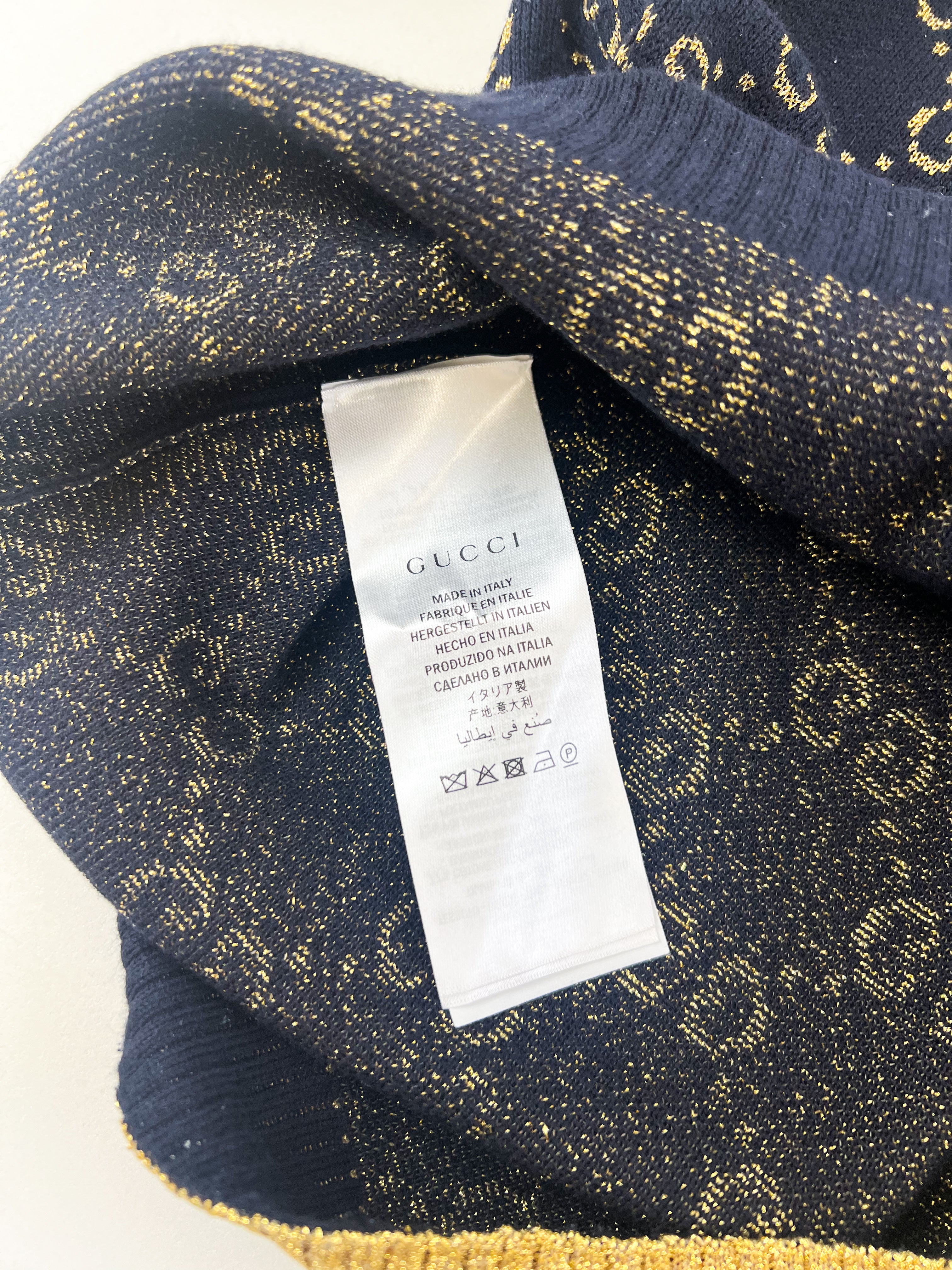 Gucci Jacquard Navy Knit Cotton Sweater Size XS