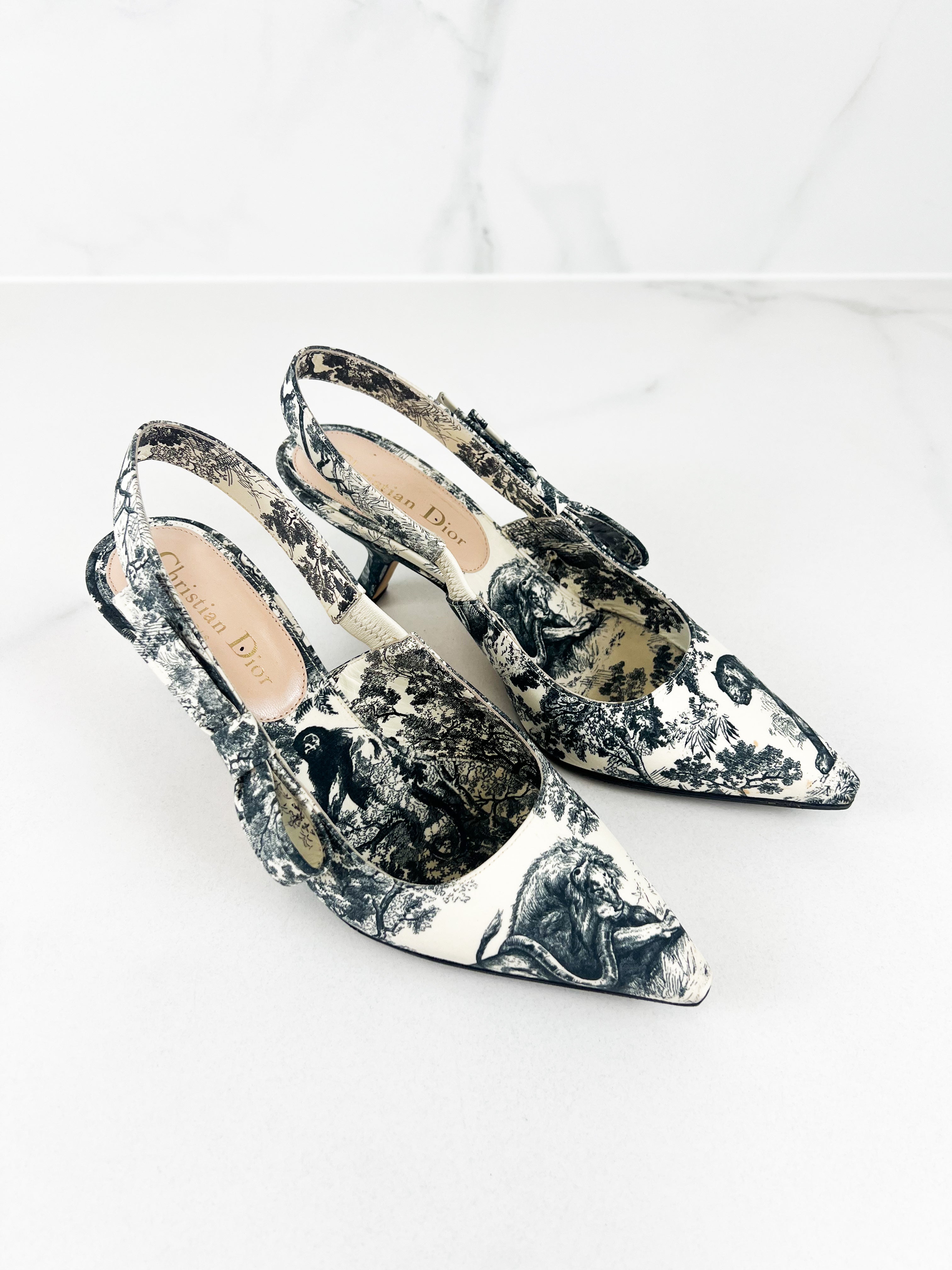 Christian Dior Toile de Jouy Sweet D Slingback Pumps Size 36D