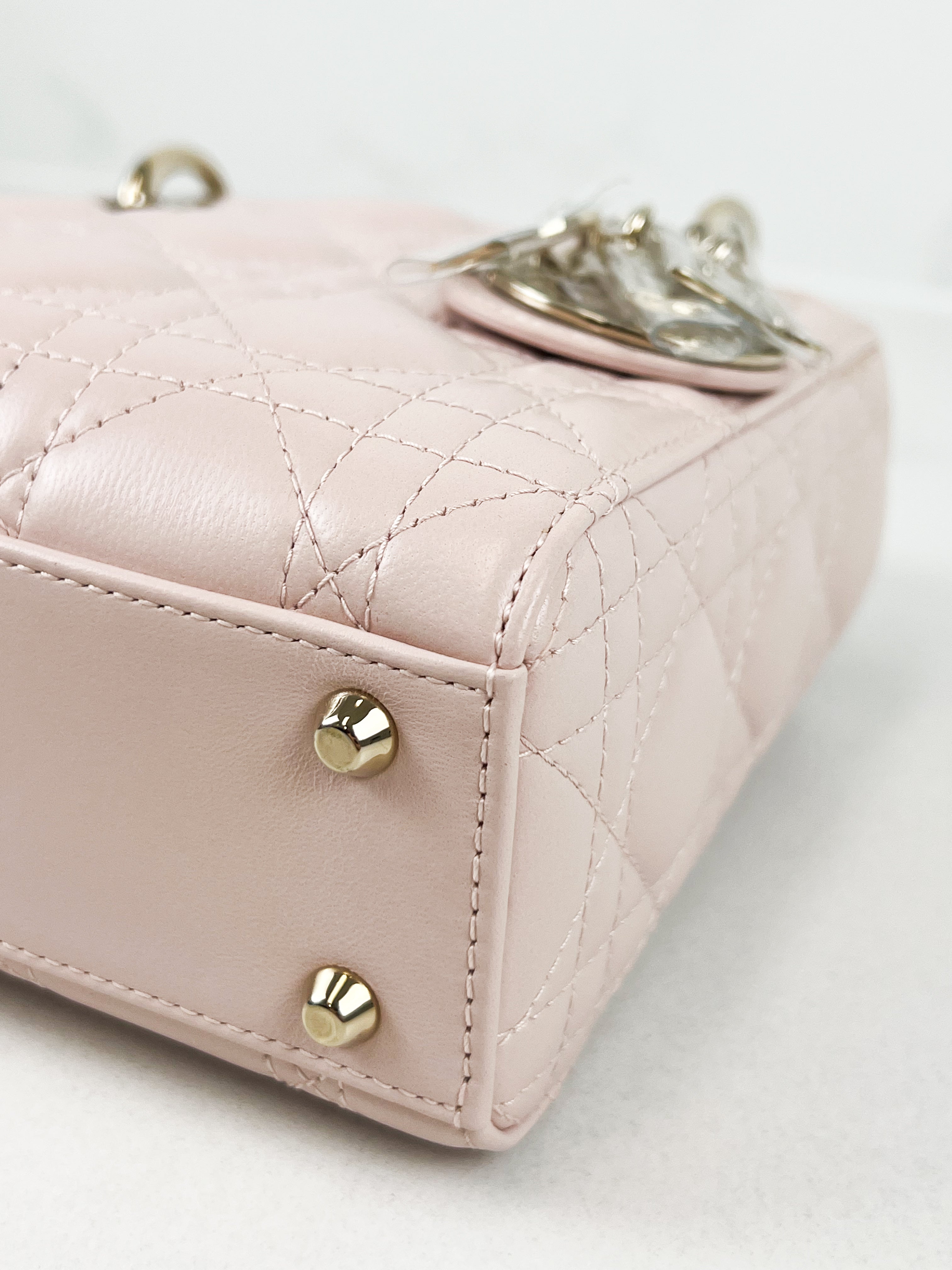 Christian Dior Mini Lady Dior Cannage Leather in Powder Pink