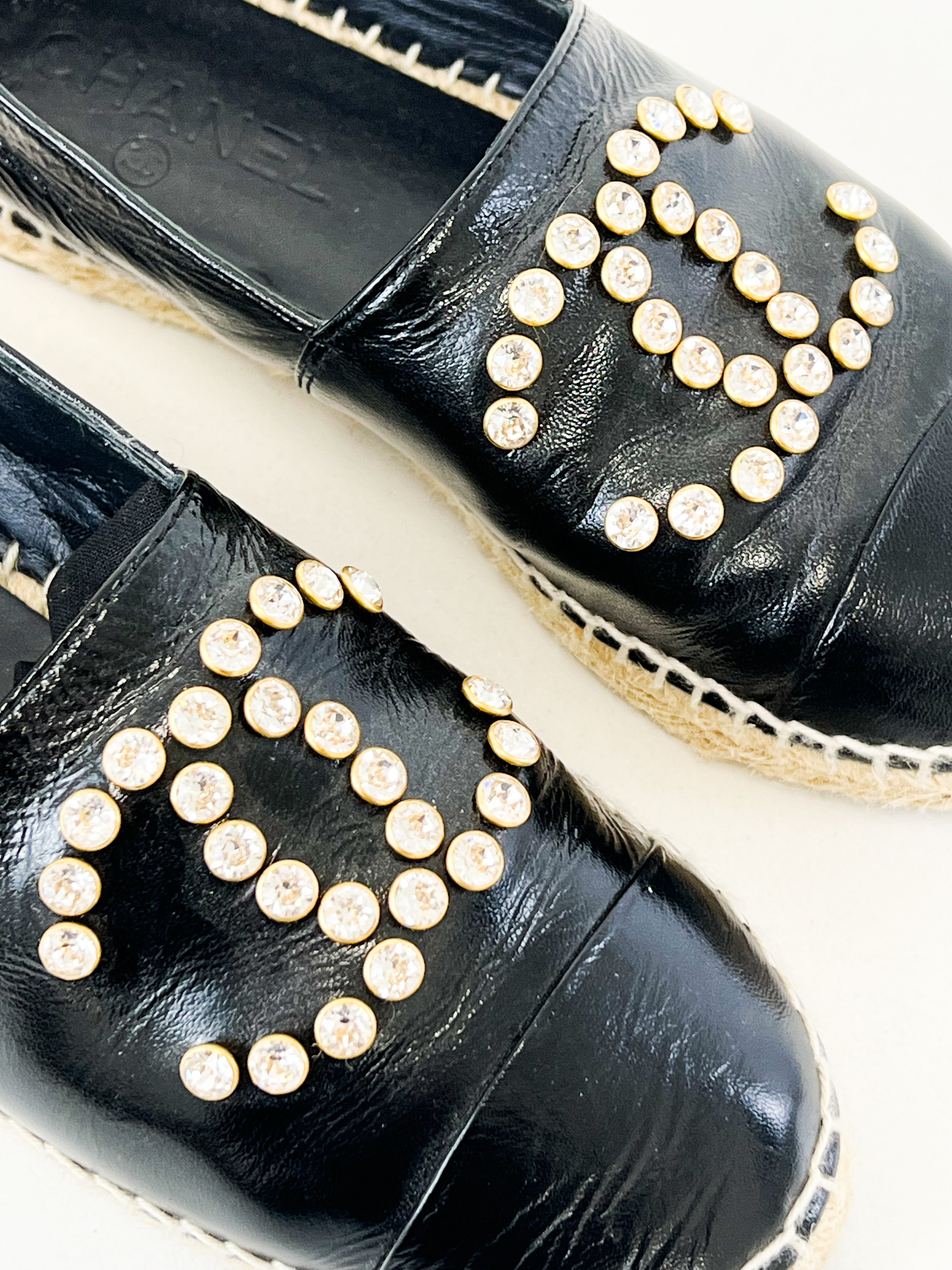 Chanel Black Embellished Espadrille Size 38