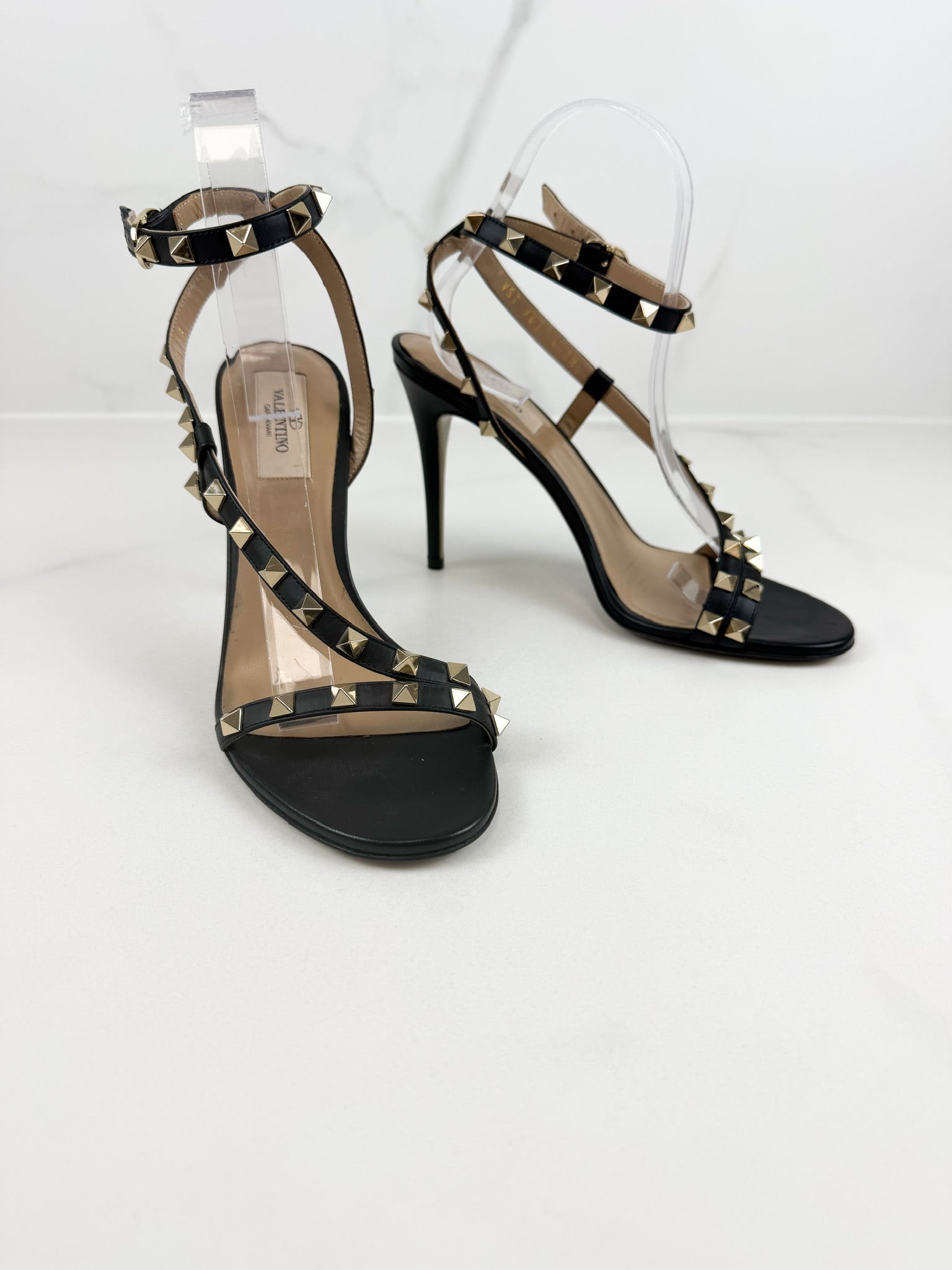 Valentino Leather Black Rockstud Sandal Size 38