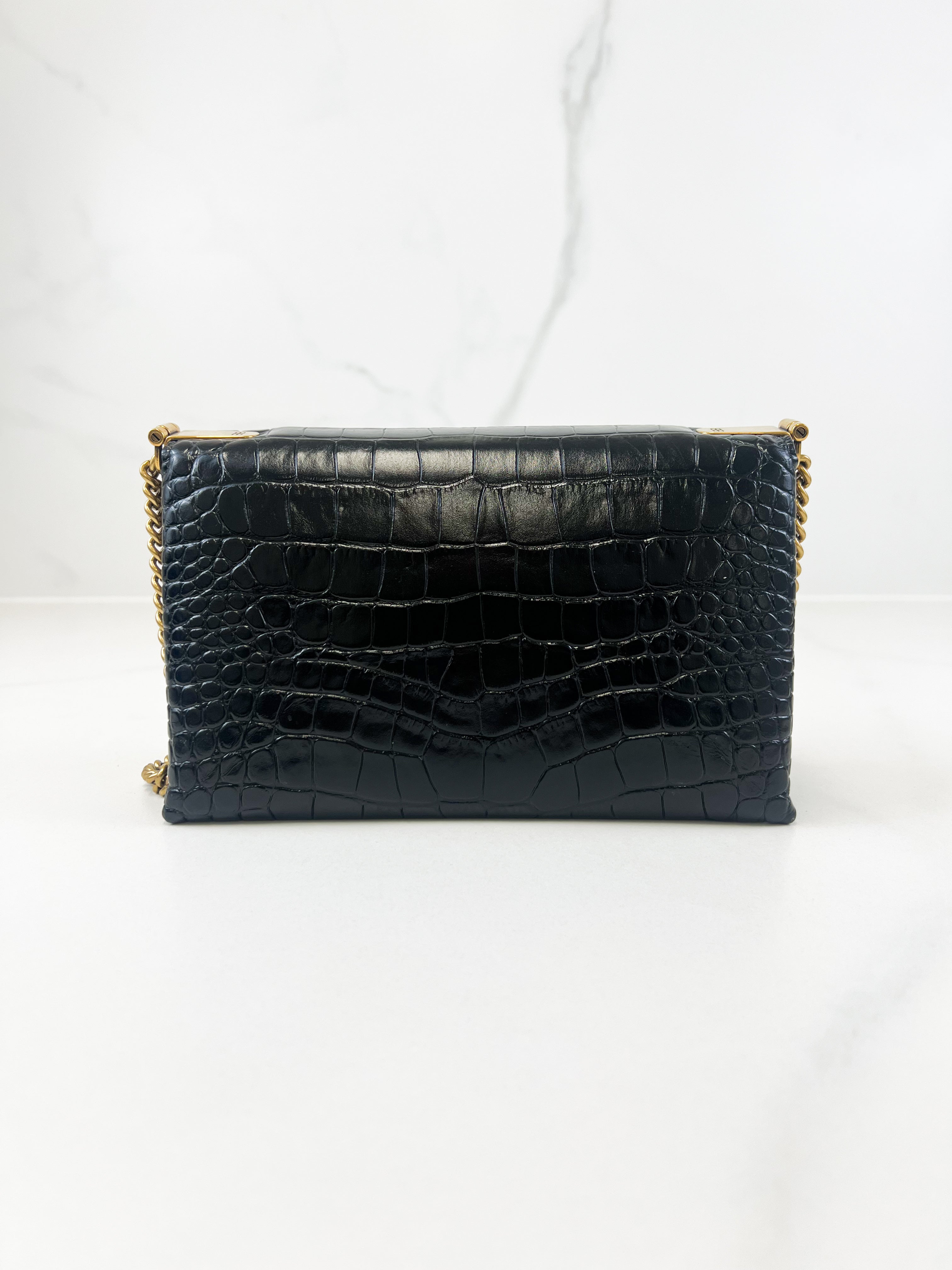 Balenciaga Triplet Croc Embossed Leather Shoulder Bag