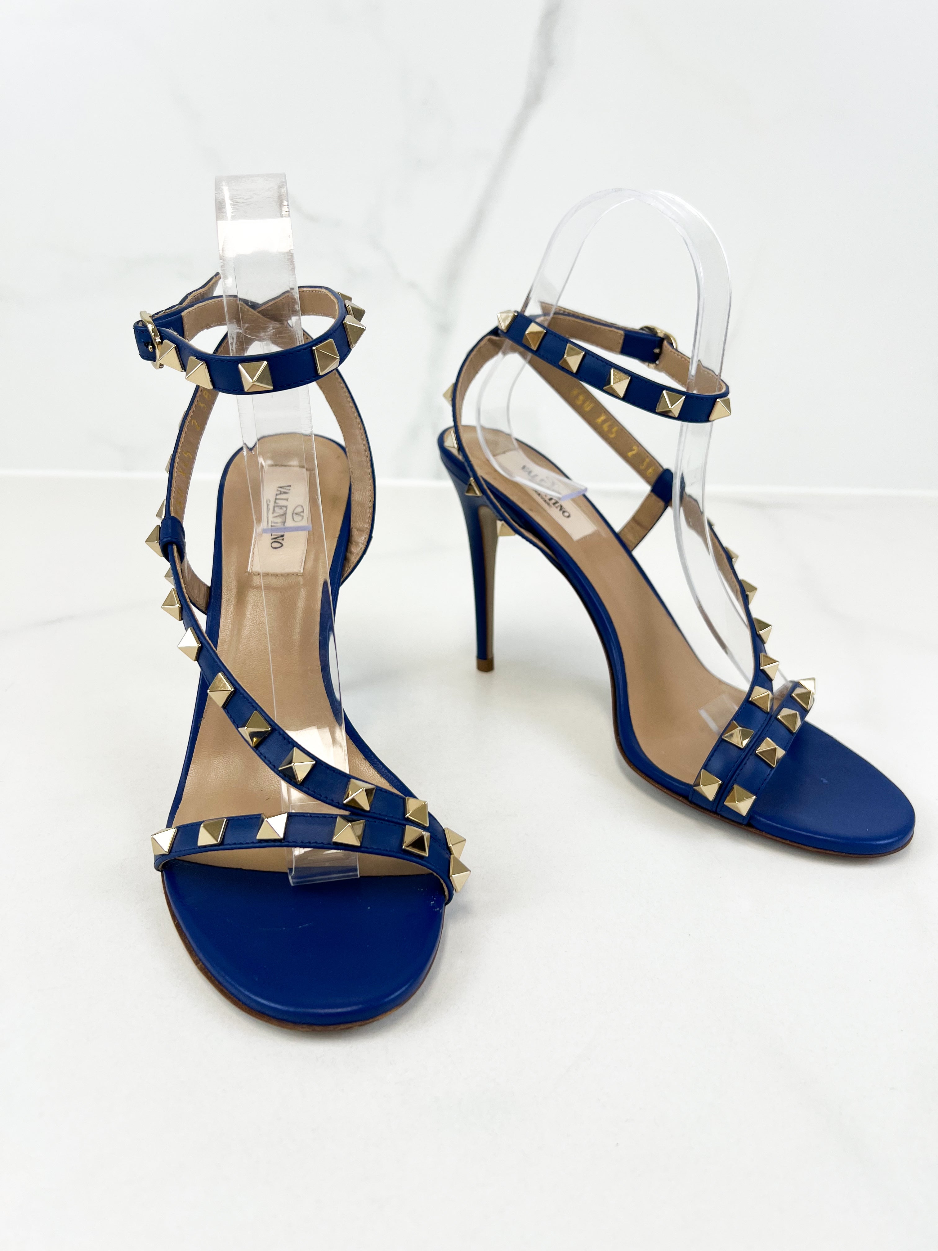 Valentino Leather Blue Rockstud Sandal Size 38