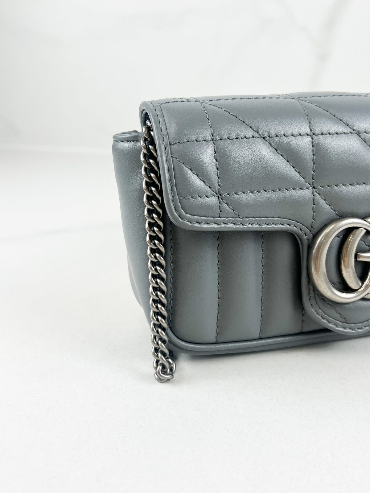 Gucci Deep Grey GG Marmont Matelasse Super Mini Bag