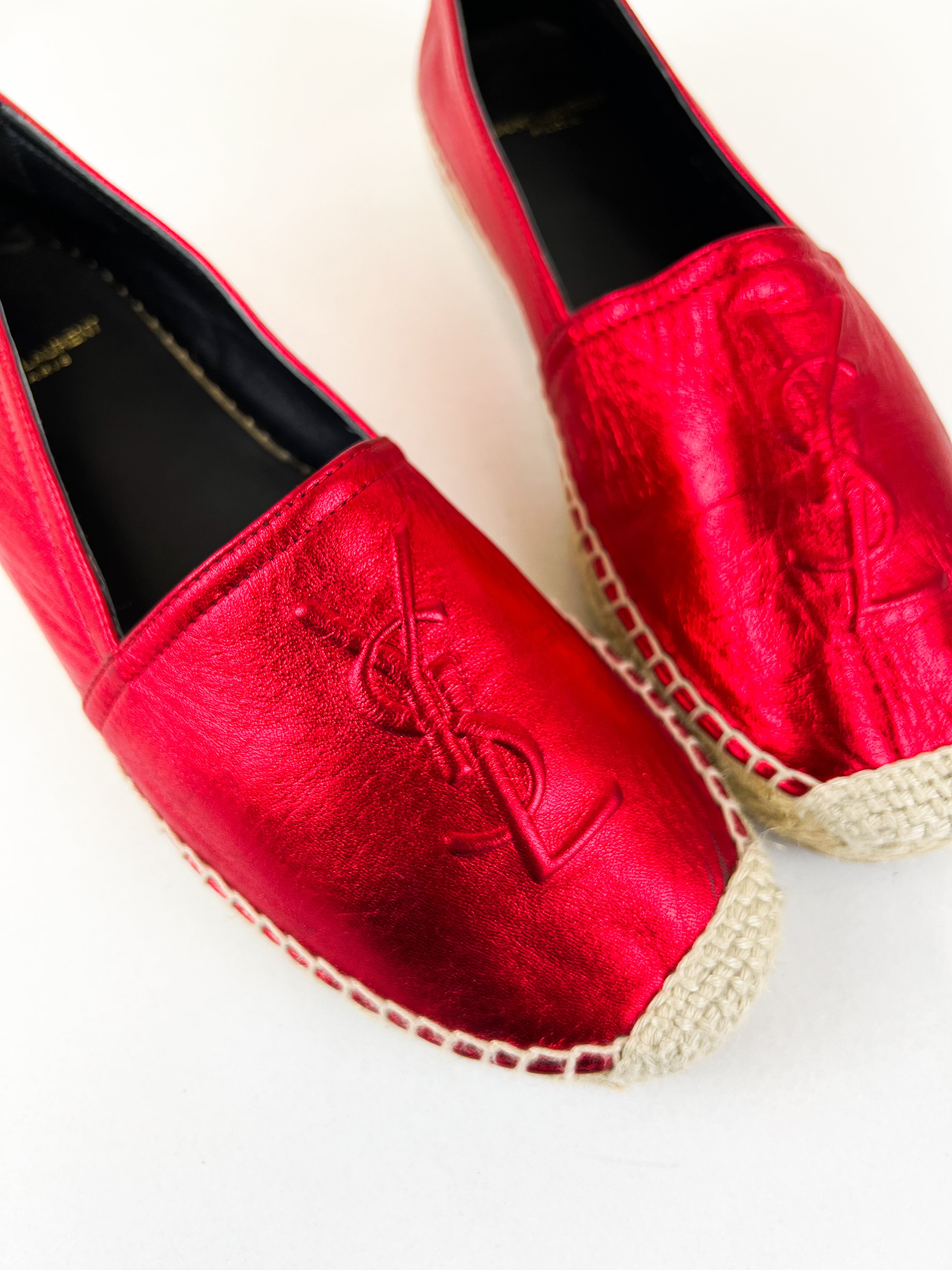 Saint Laurent Monogram Metallic Espadrilles Size 37