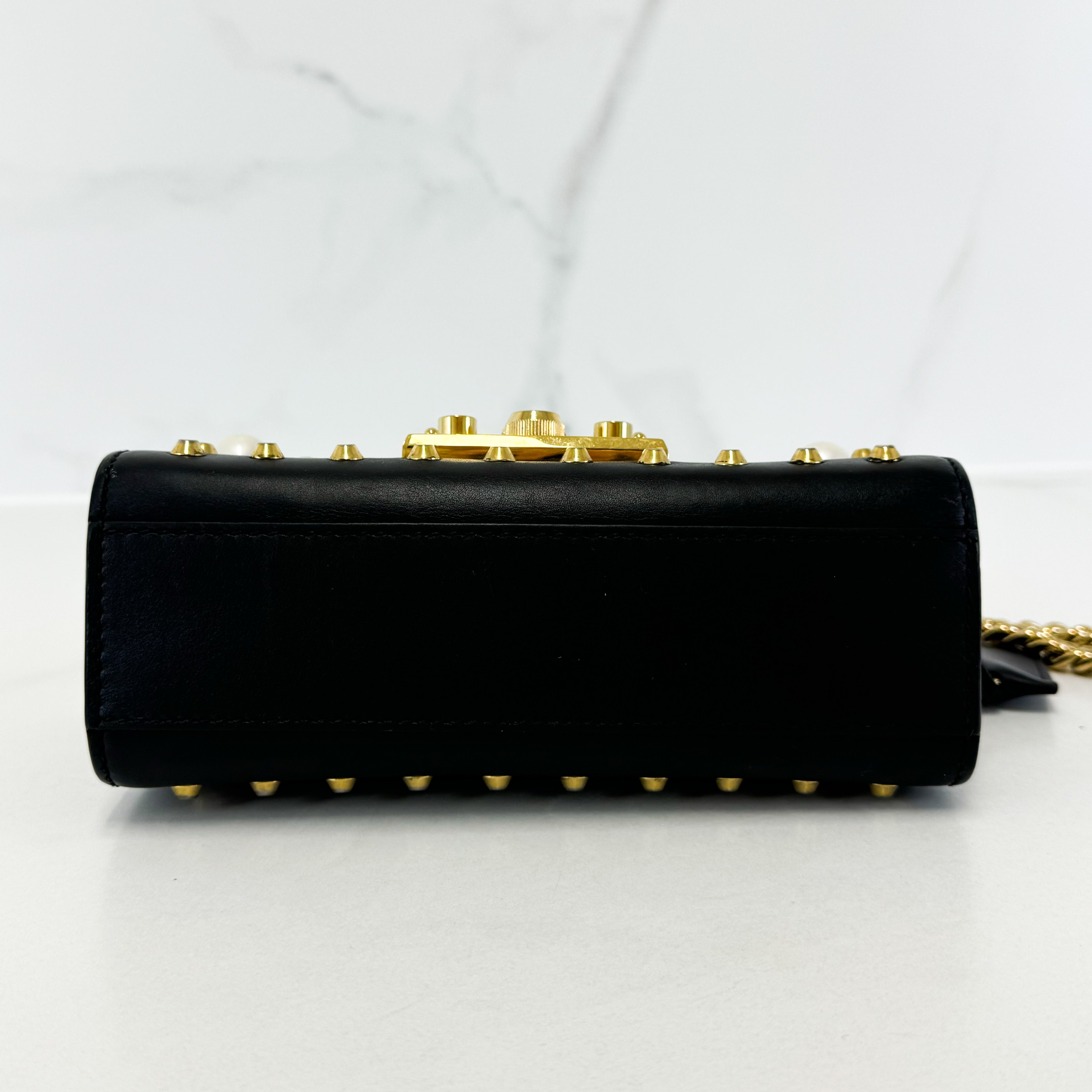 Gucci GG Black Pearl Stud Padlock Shoulder Bag