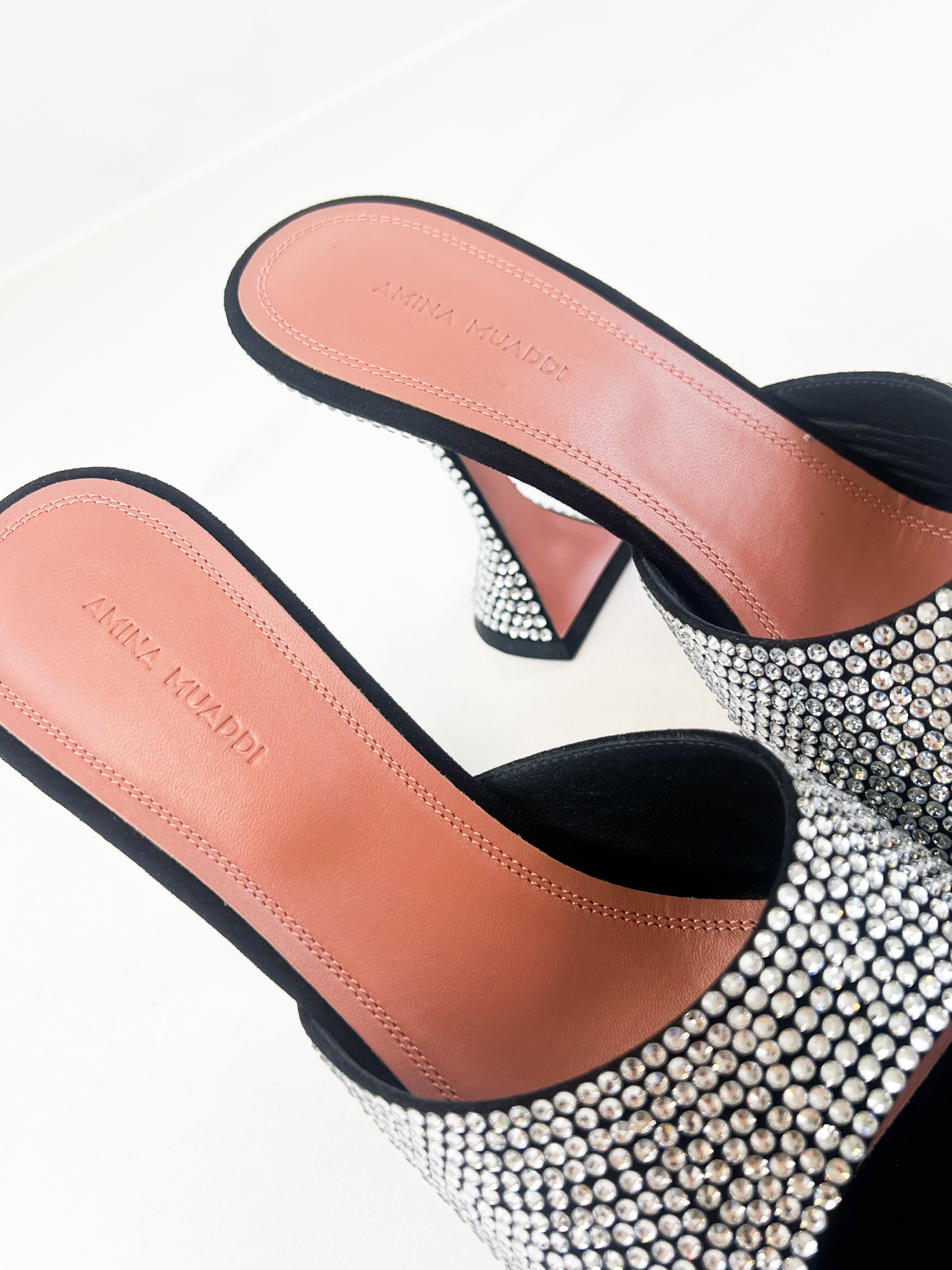 Amina Muaddi Lupita Crystal-Embellished suede mules in Black Size 40