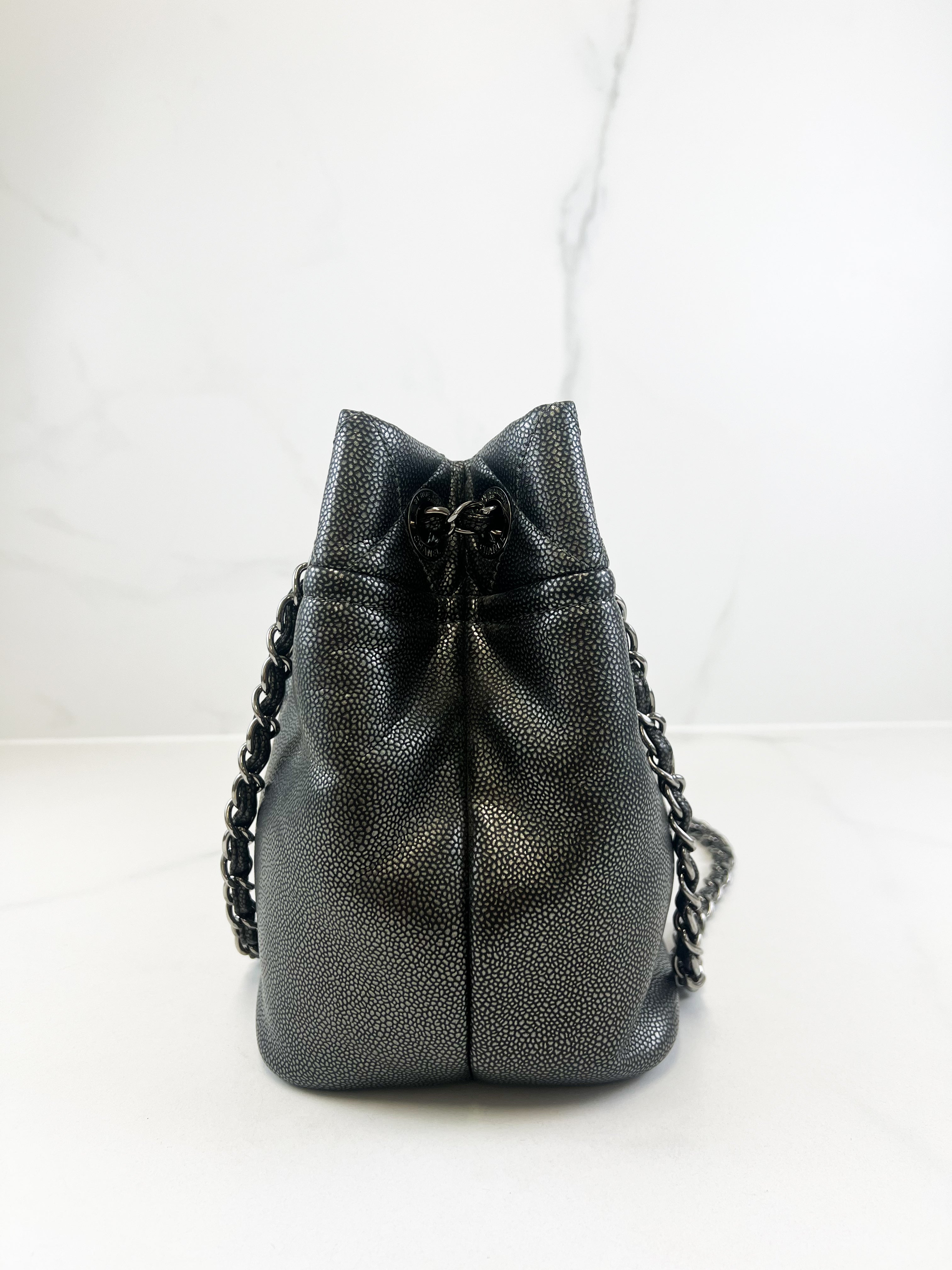 Chanel Gunmetal Grey Caviar CC Shoulder Bag