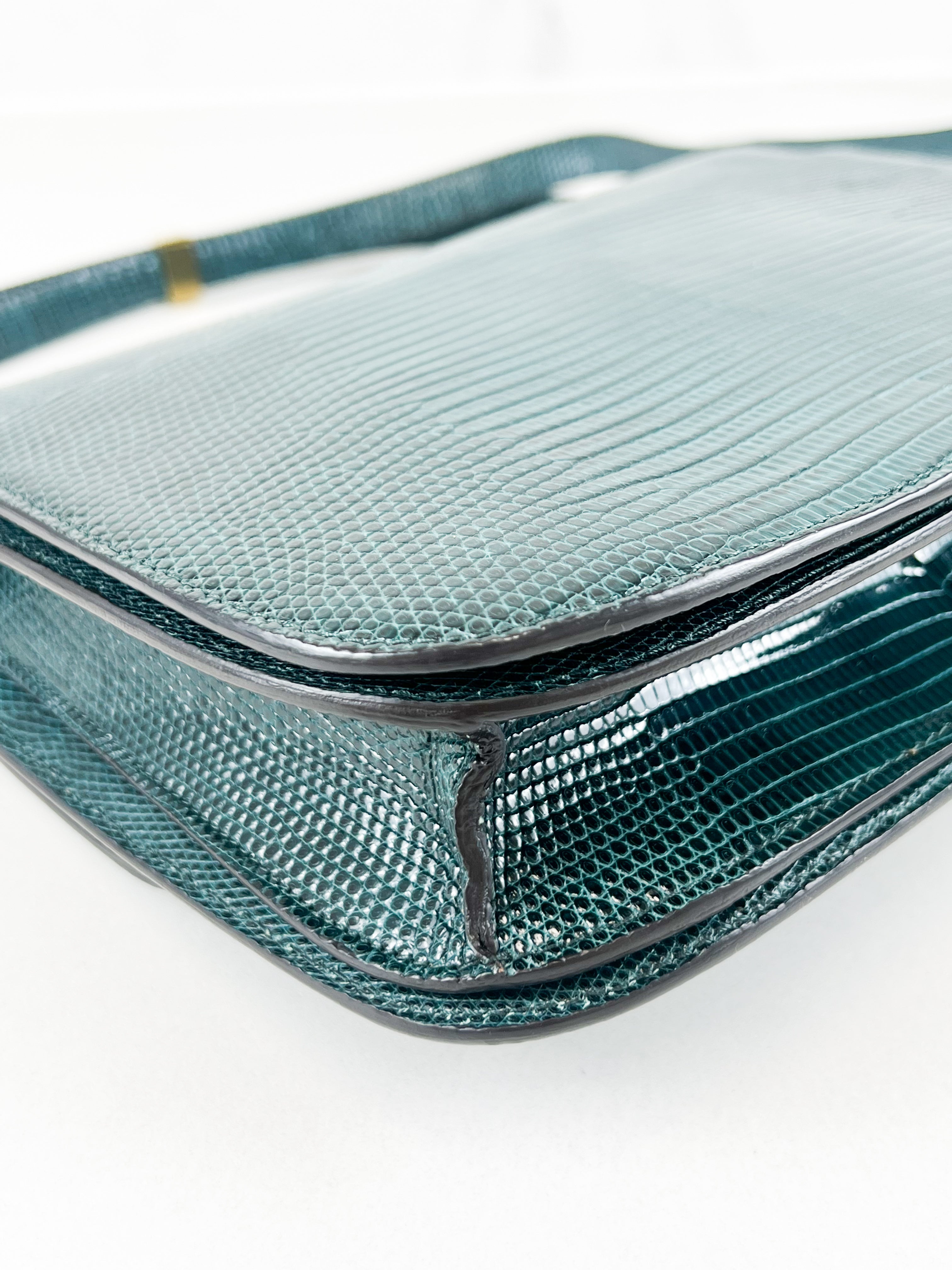 Celine Medium Classic Box Flap Bag in Emerald Lizard Leather