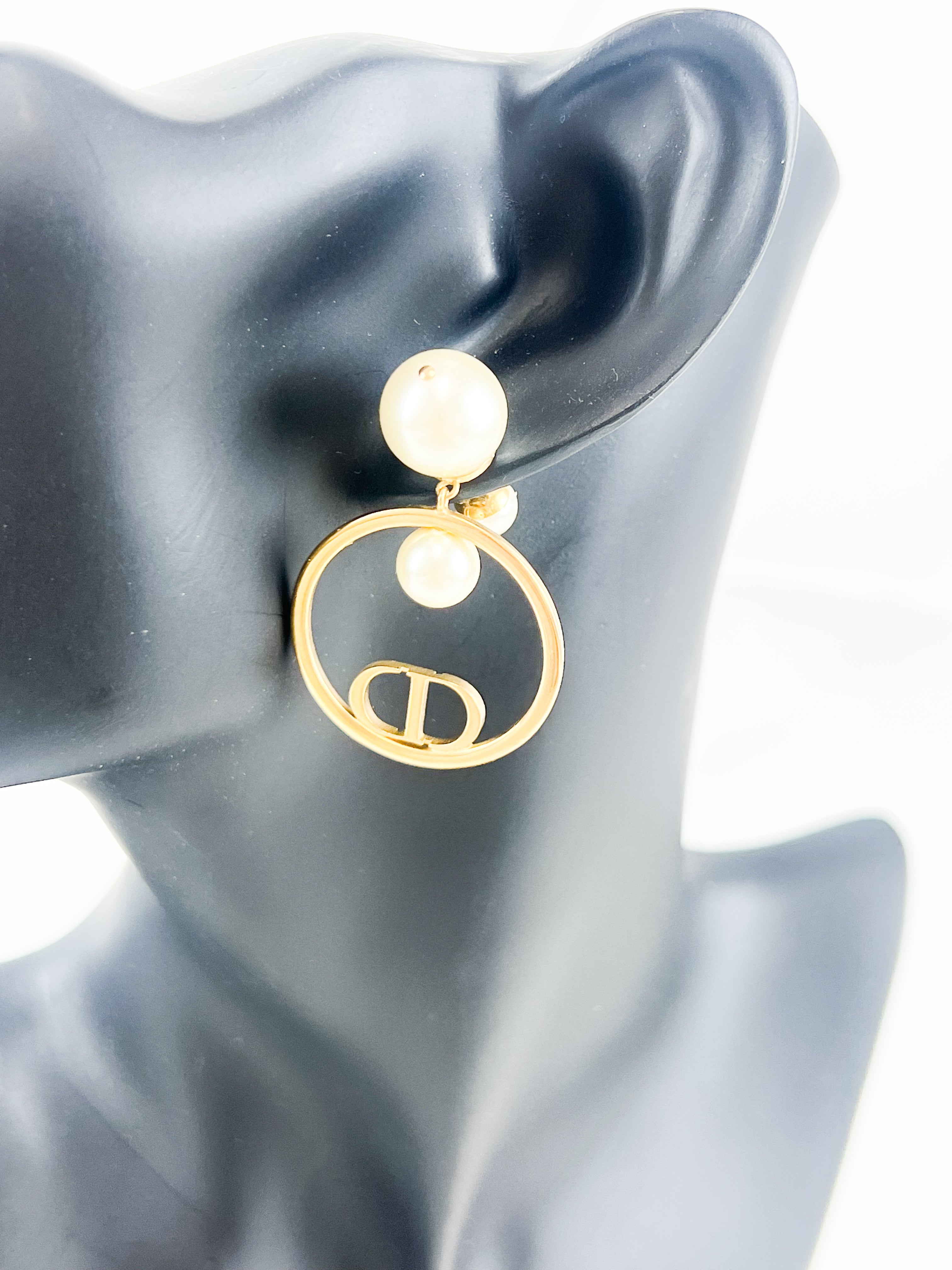 Christian Dior Pearl & CD Round Drop Earring