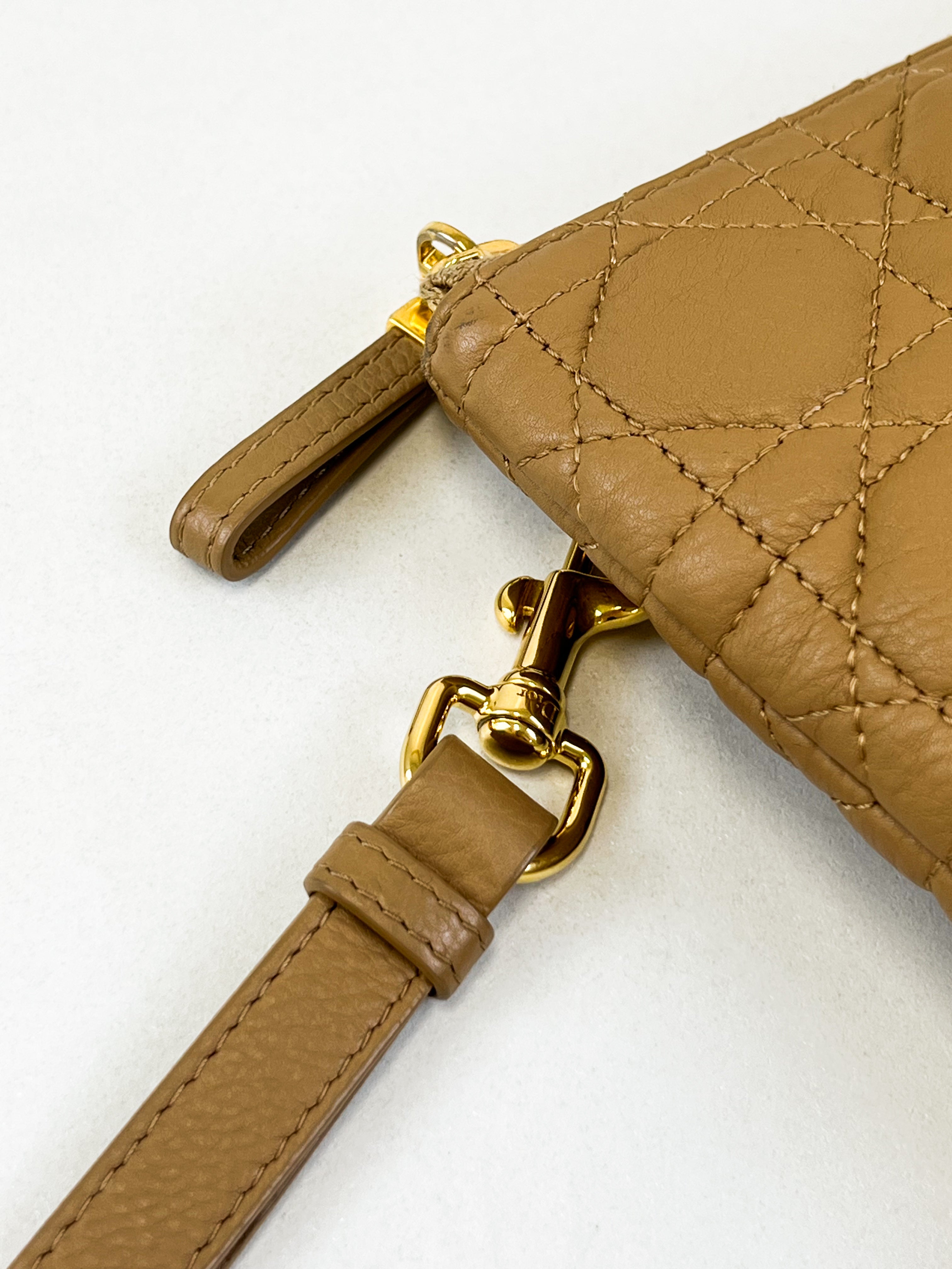 Christian Dior Caro Caramel Large Daily Cannage Quilted Leather Pouch