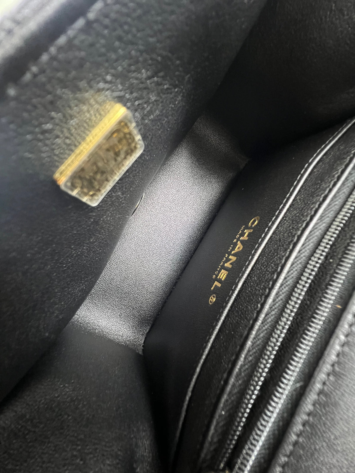 Chanel Mini Square in Black Lambskin with Champagne Hardware