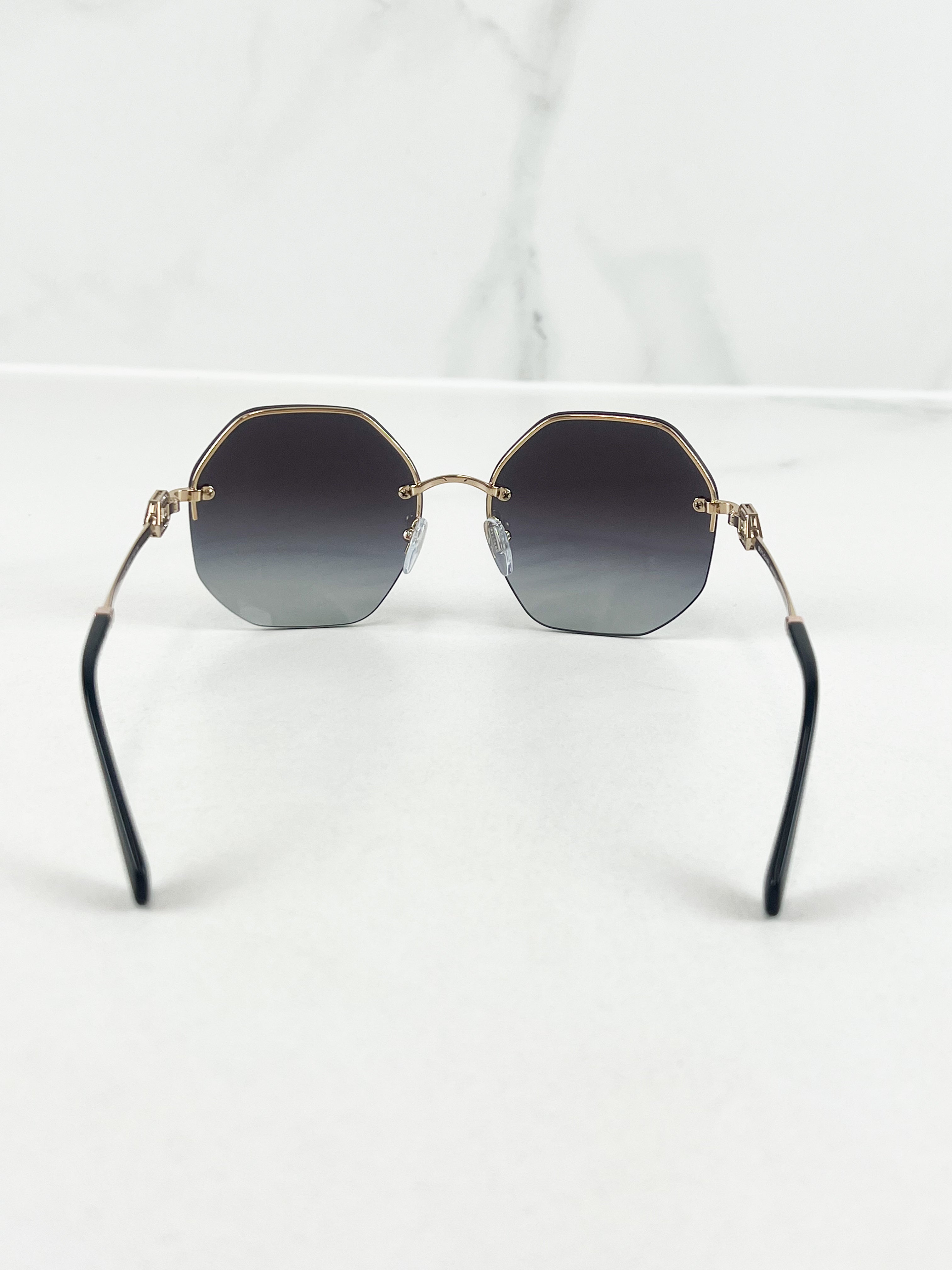 Bvlgari Rimless Geometric Grey Embellished Sunglasses