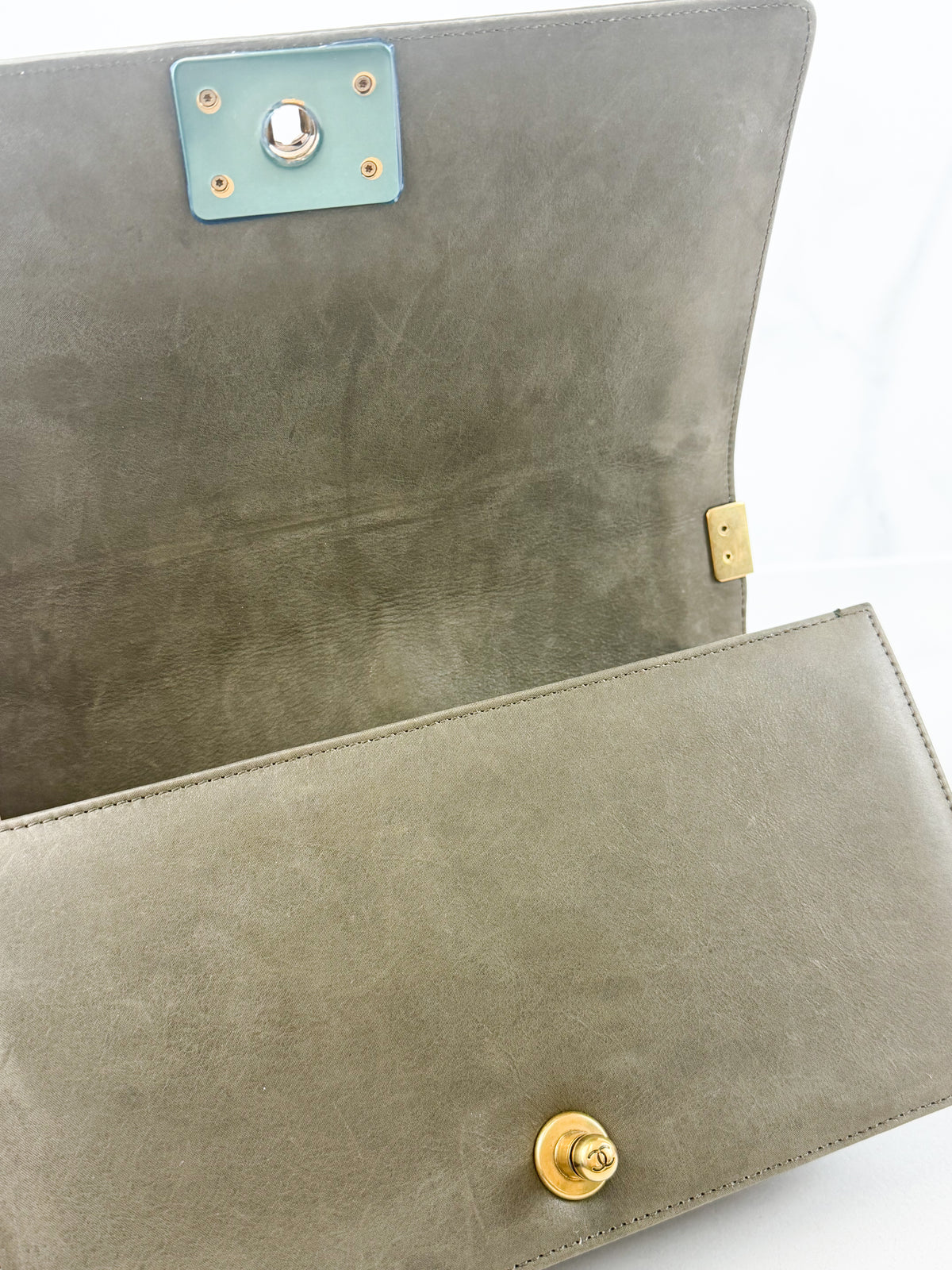 Chanel Khaki Fantasy Tweed Medium Boy Bag