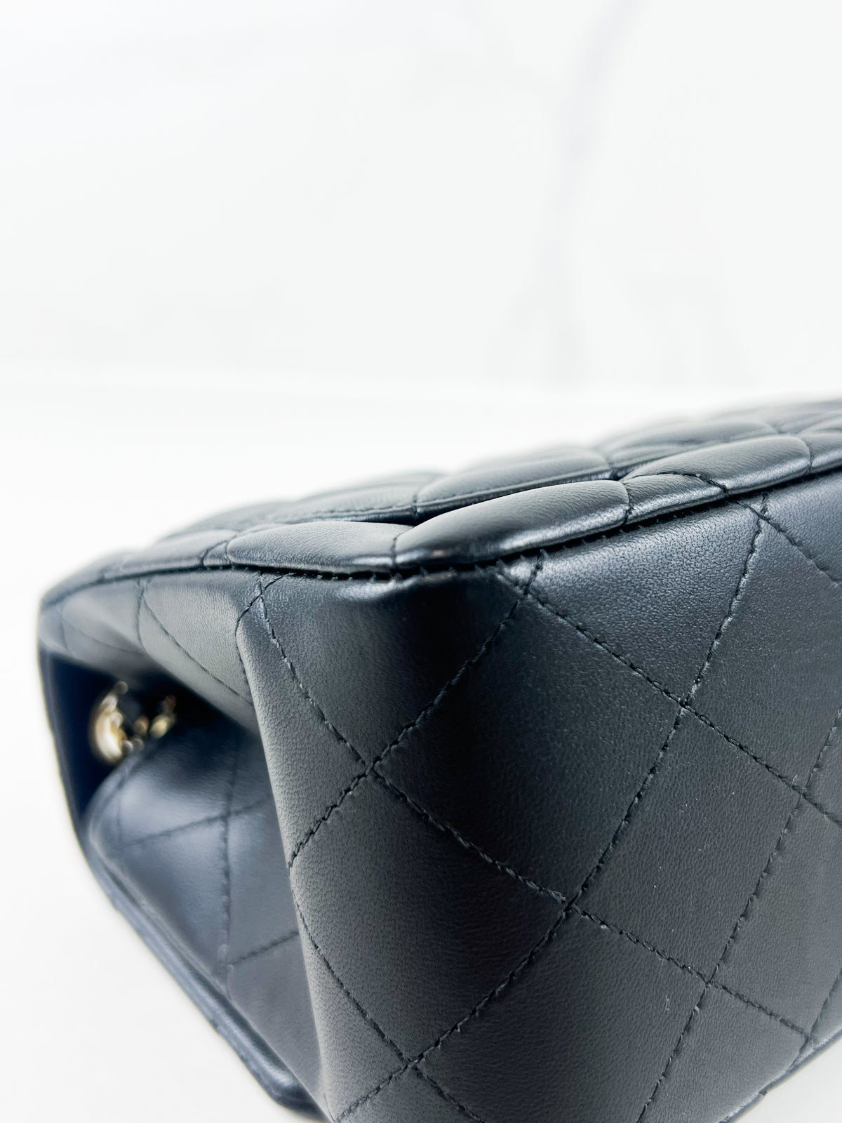 Chanel Mini Square in Black Lambskin with Champagne Hardware