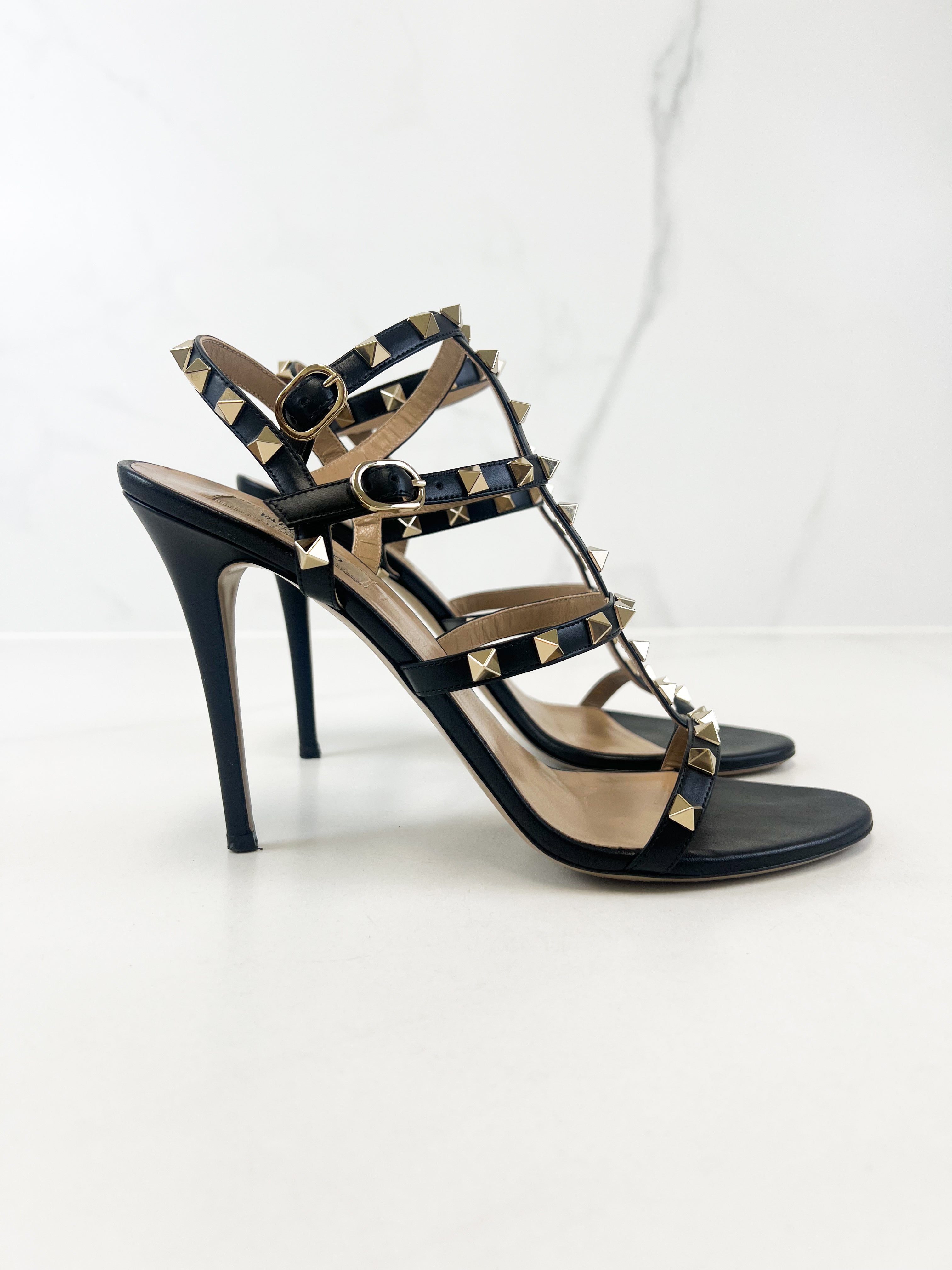 Valentino Black Rockstud Leather Sandals Size 41