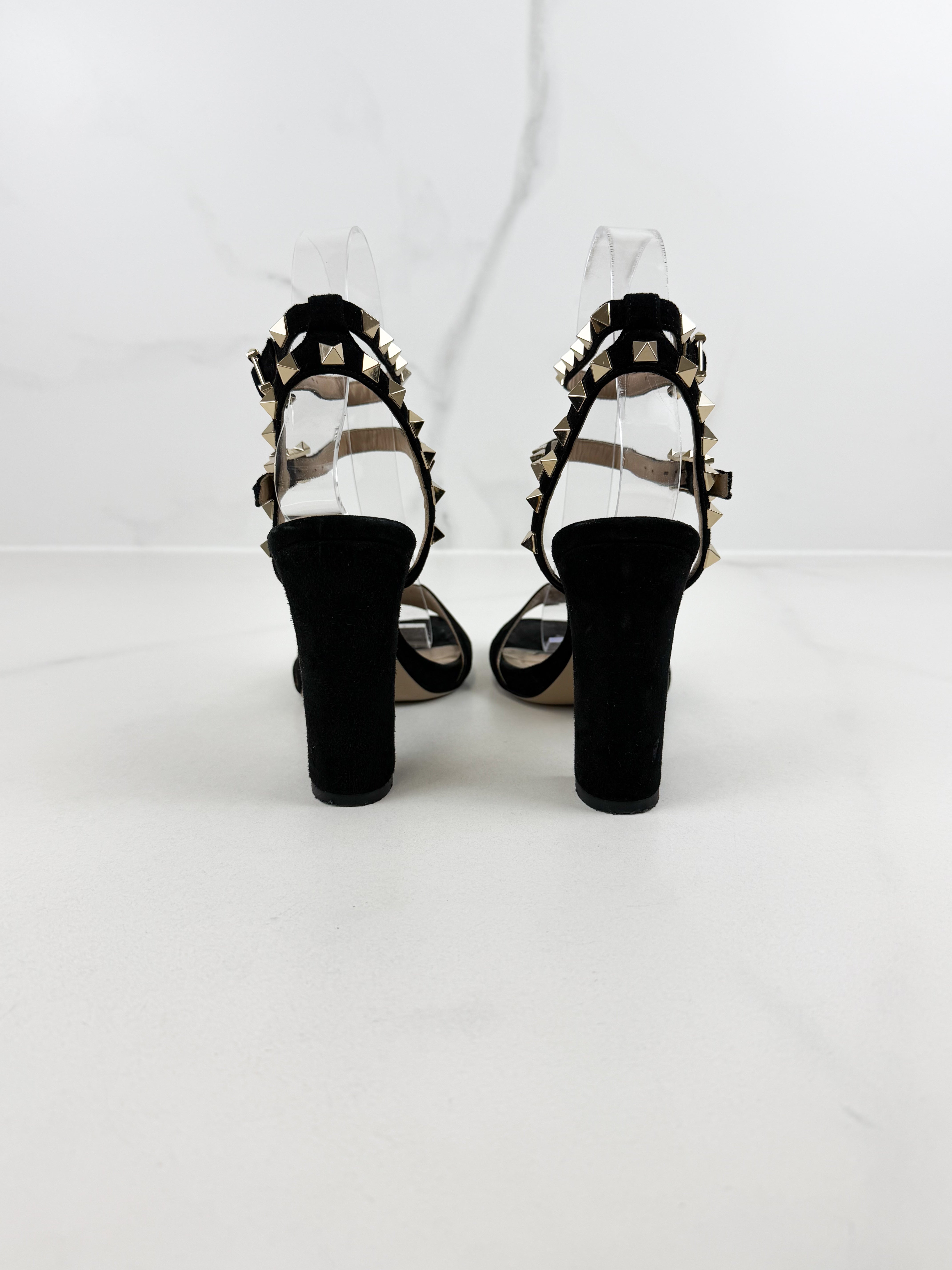 Valentino Black Velvet Rockstud Ankle Strap Heel Size 35.5