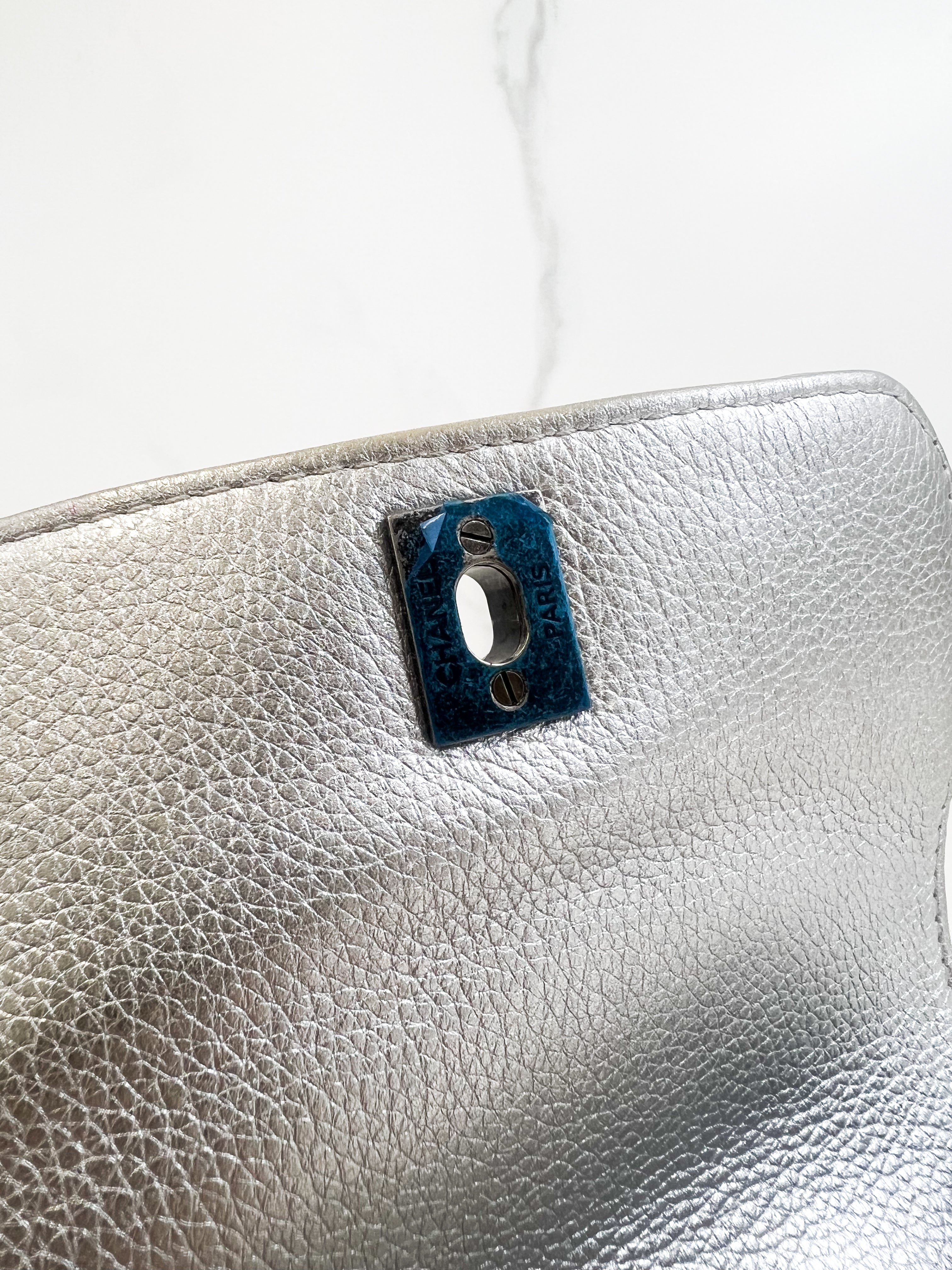 Chanel Quilted Caviar Mini Coco Silver Top Handle Bag