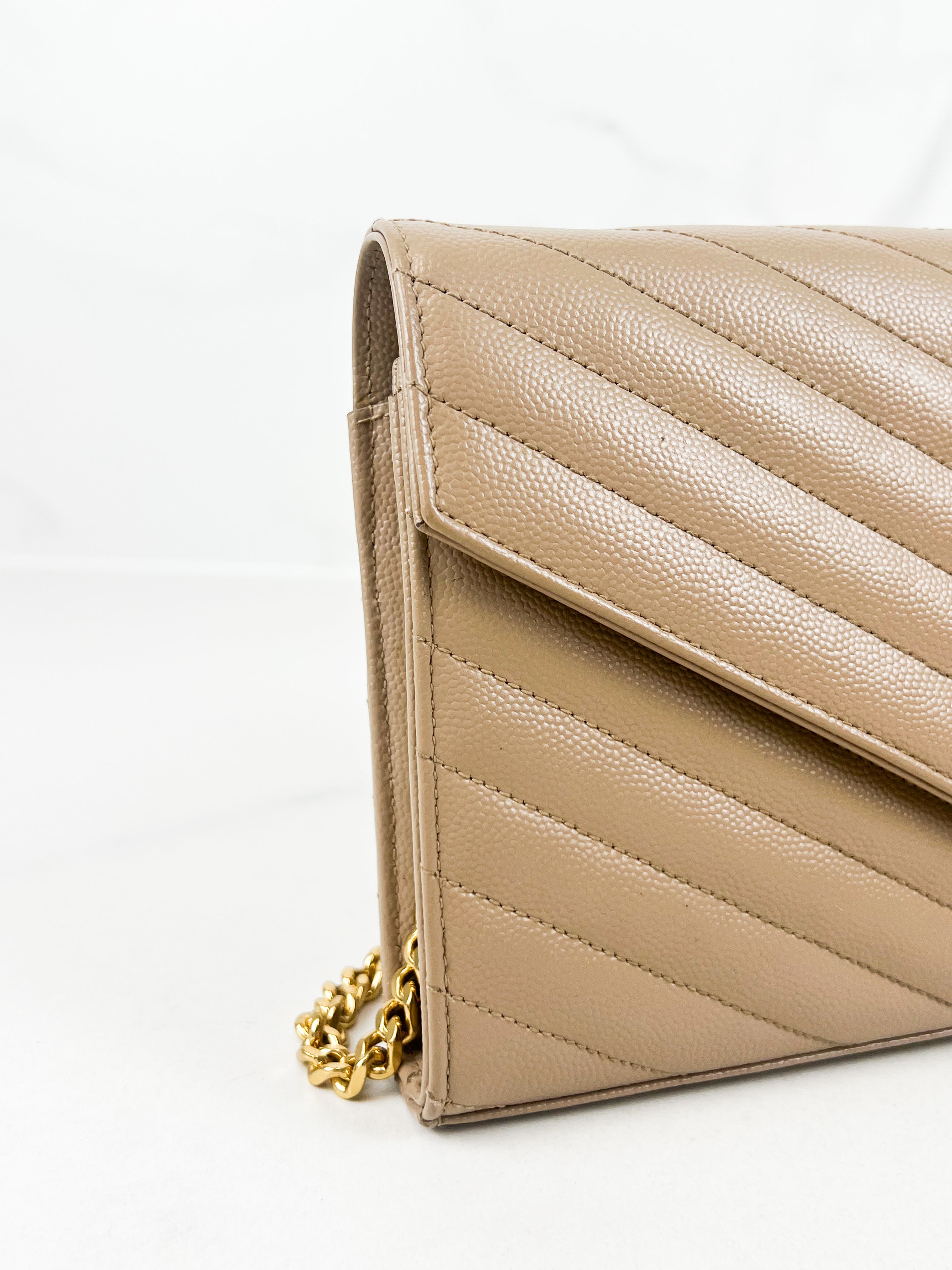 Saint Laurent Cassandra Matelasse Envelope Wallet on Chain
