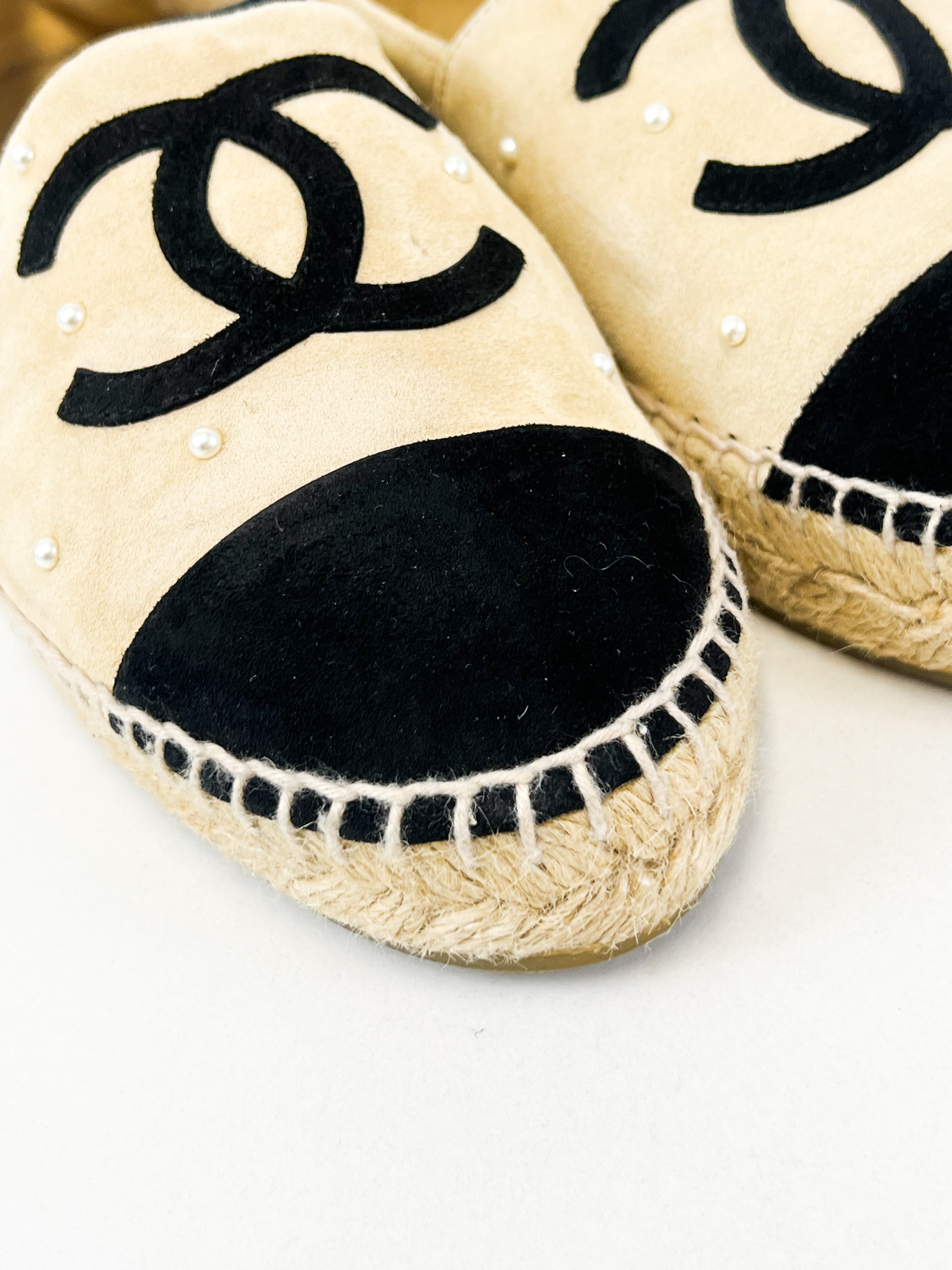 Chanel CC Logo Suede Beige Espadrilles Size 37