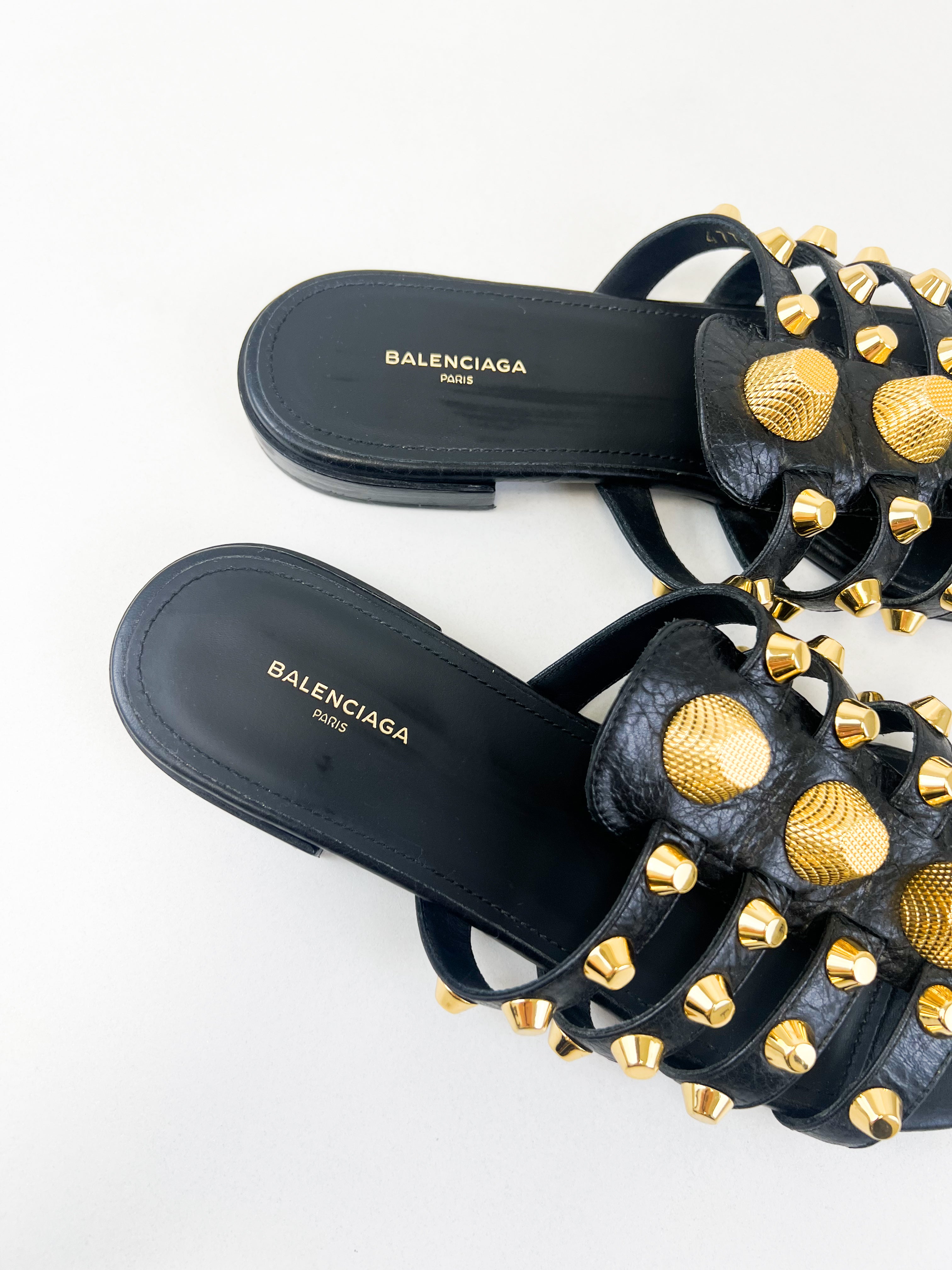 Balenciaga Leather Arena Flat Slides Mules Size 36