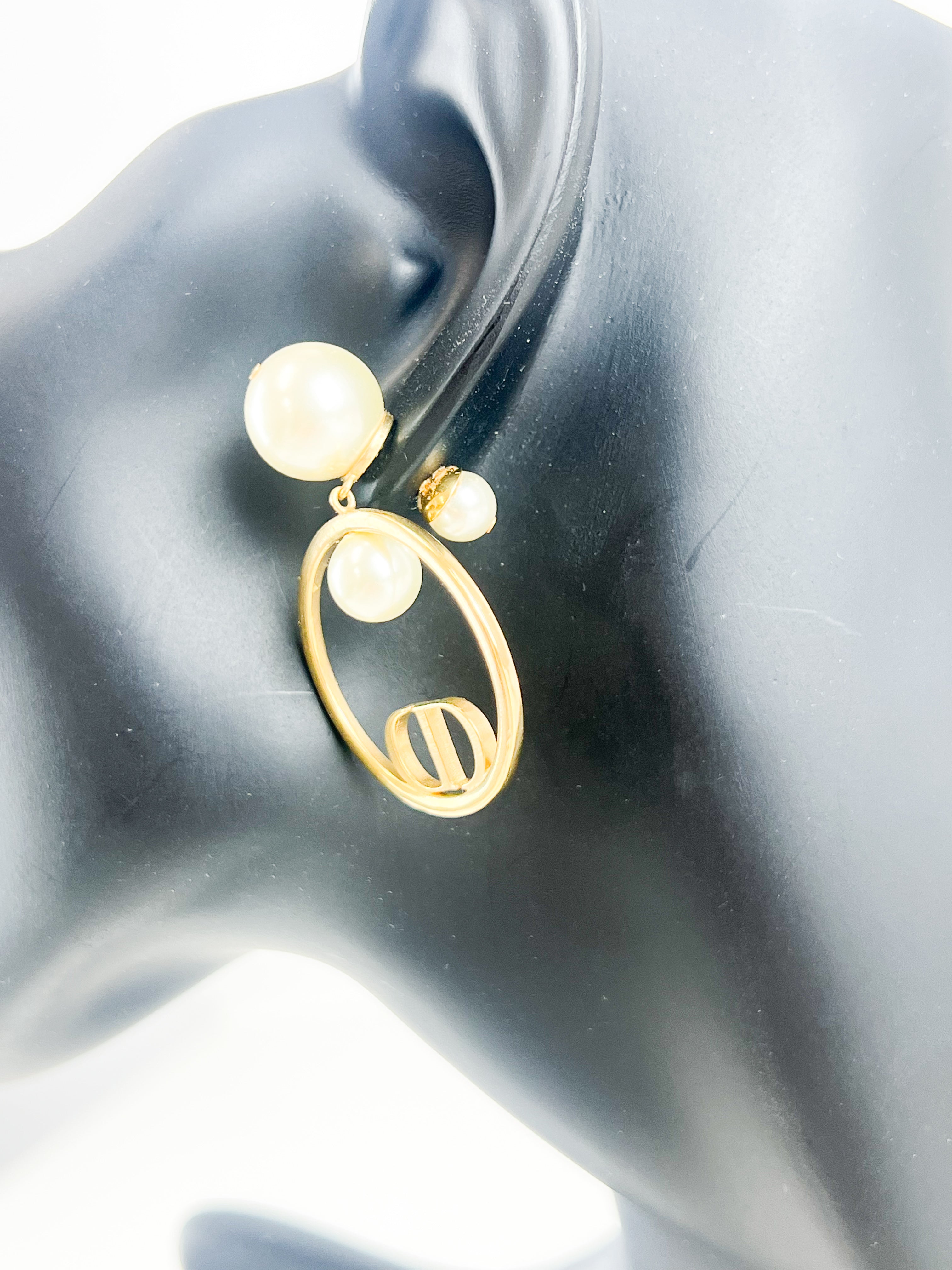 Christian Dior Pearl & CD Round Drop Earring