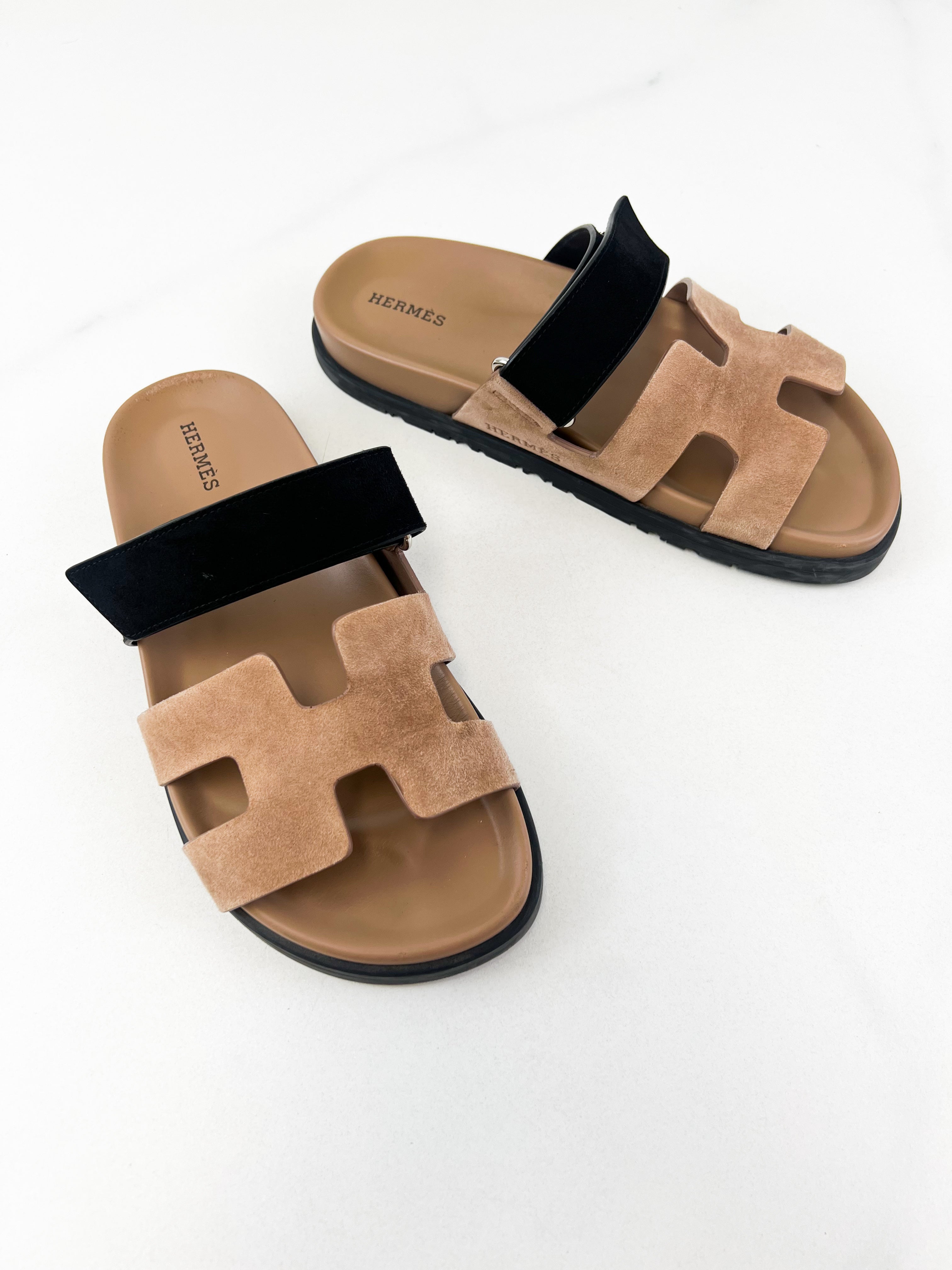 Hermes Chypre Sandals in Rose Perle Size 38