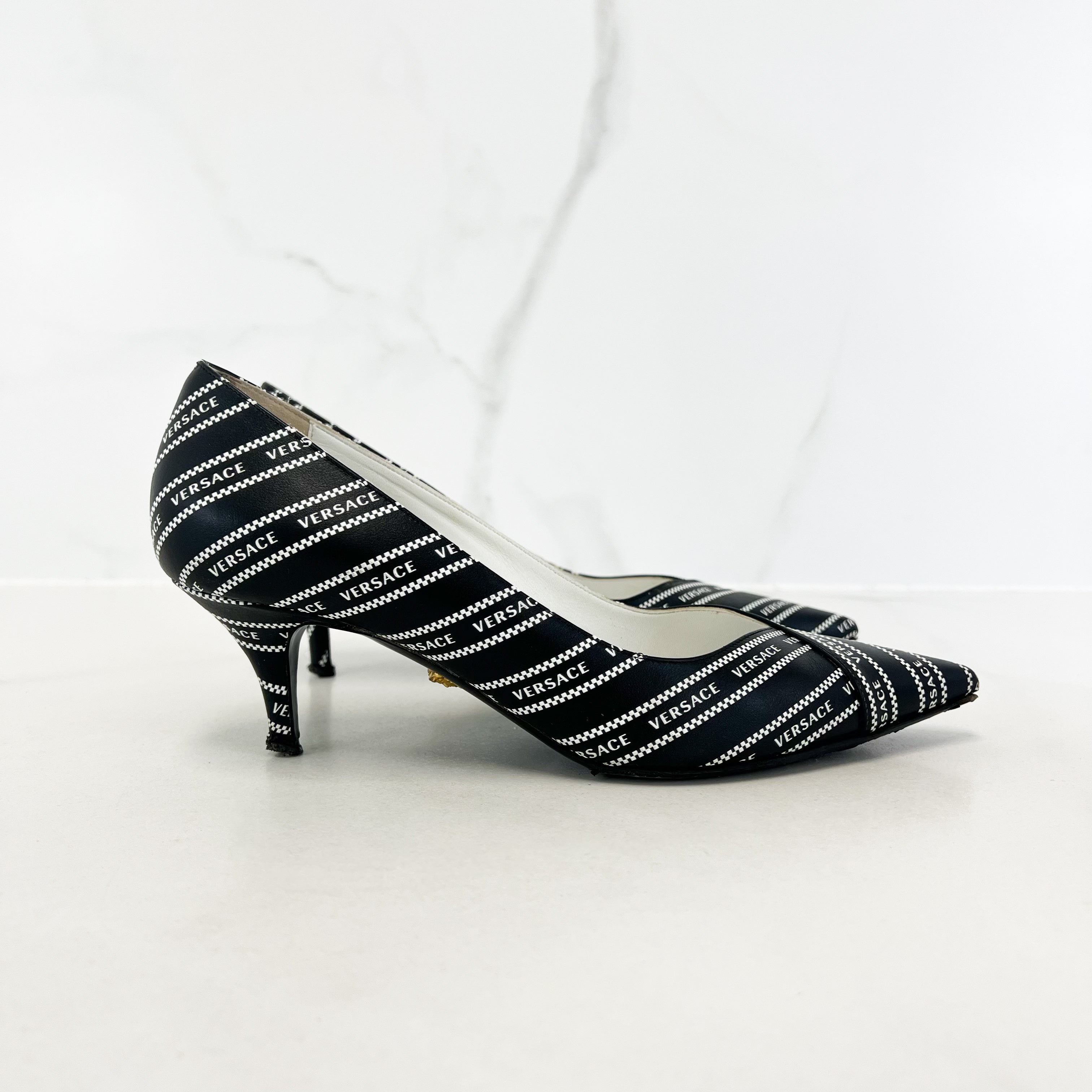 Versace Multicolour Logo Kitten Heel Pump Size 37