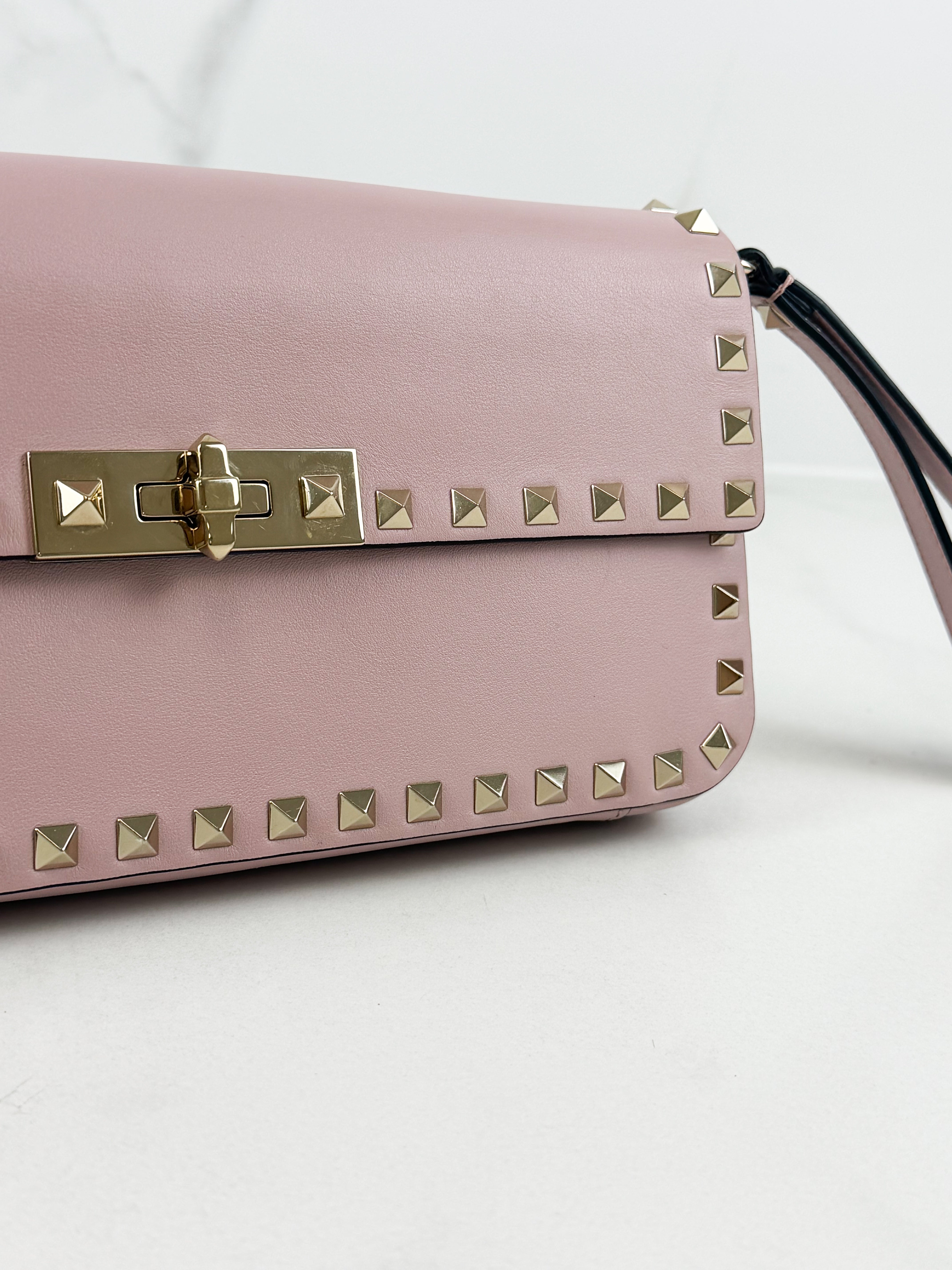Valentino Garavani Blush Pink Rockstud Leather Clutch
