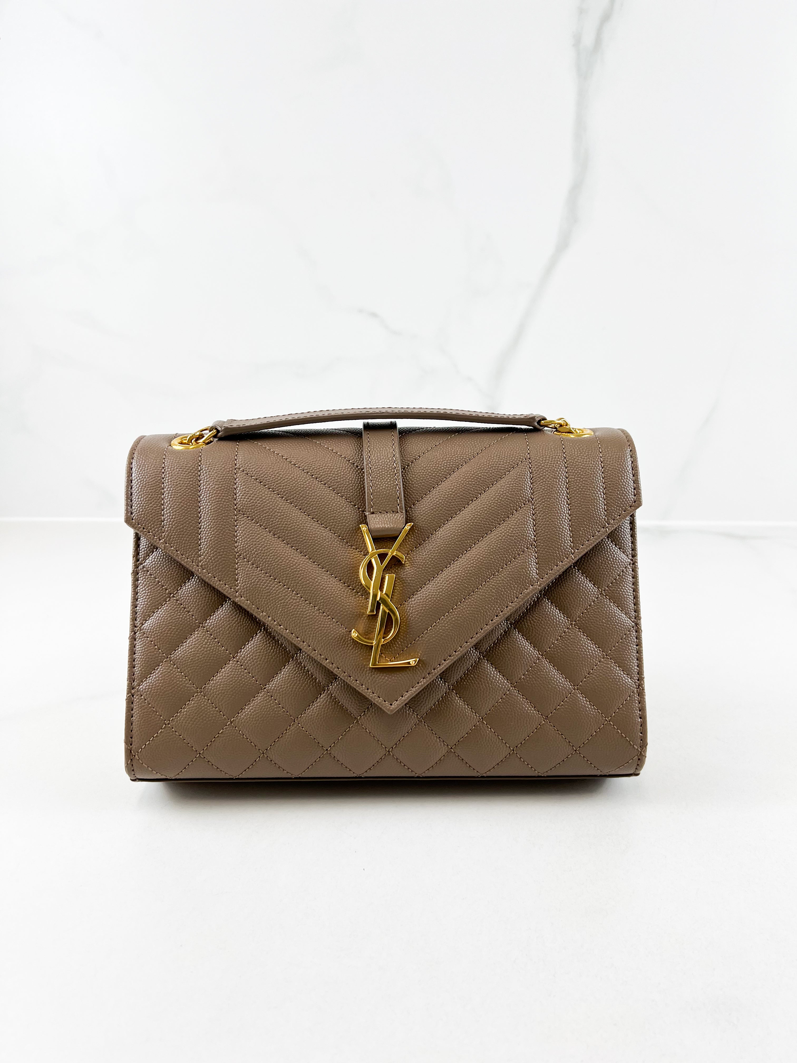 Saint Laurent Medium Beige Envelope Matelasse Shoulder Bag