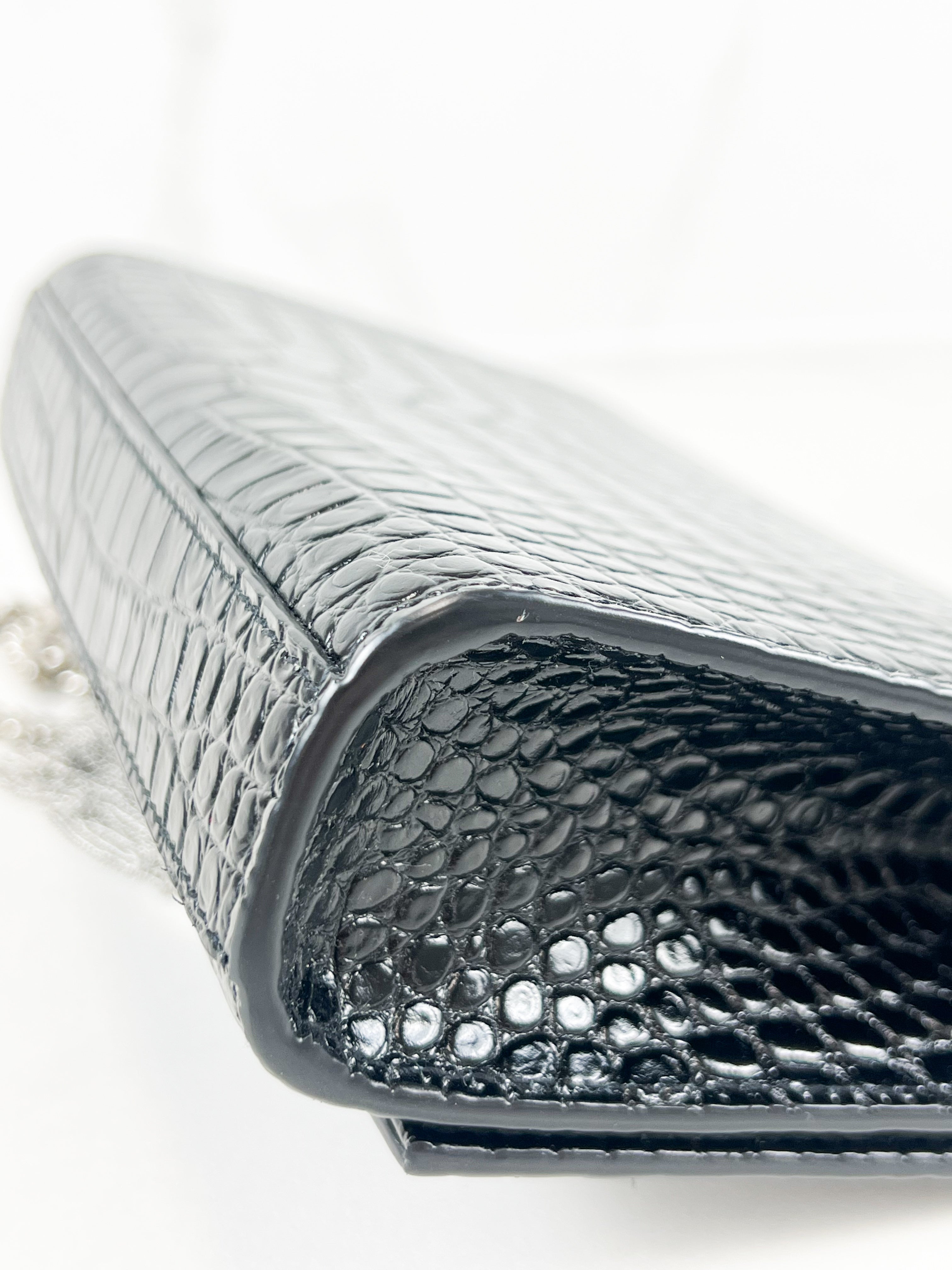Saint Laurent Small Kate with Tassel Croc Embossed Shiny Leather SHW