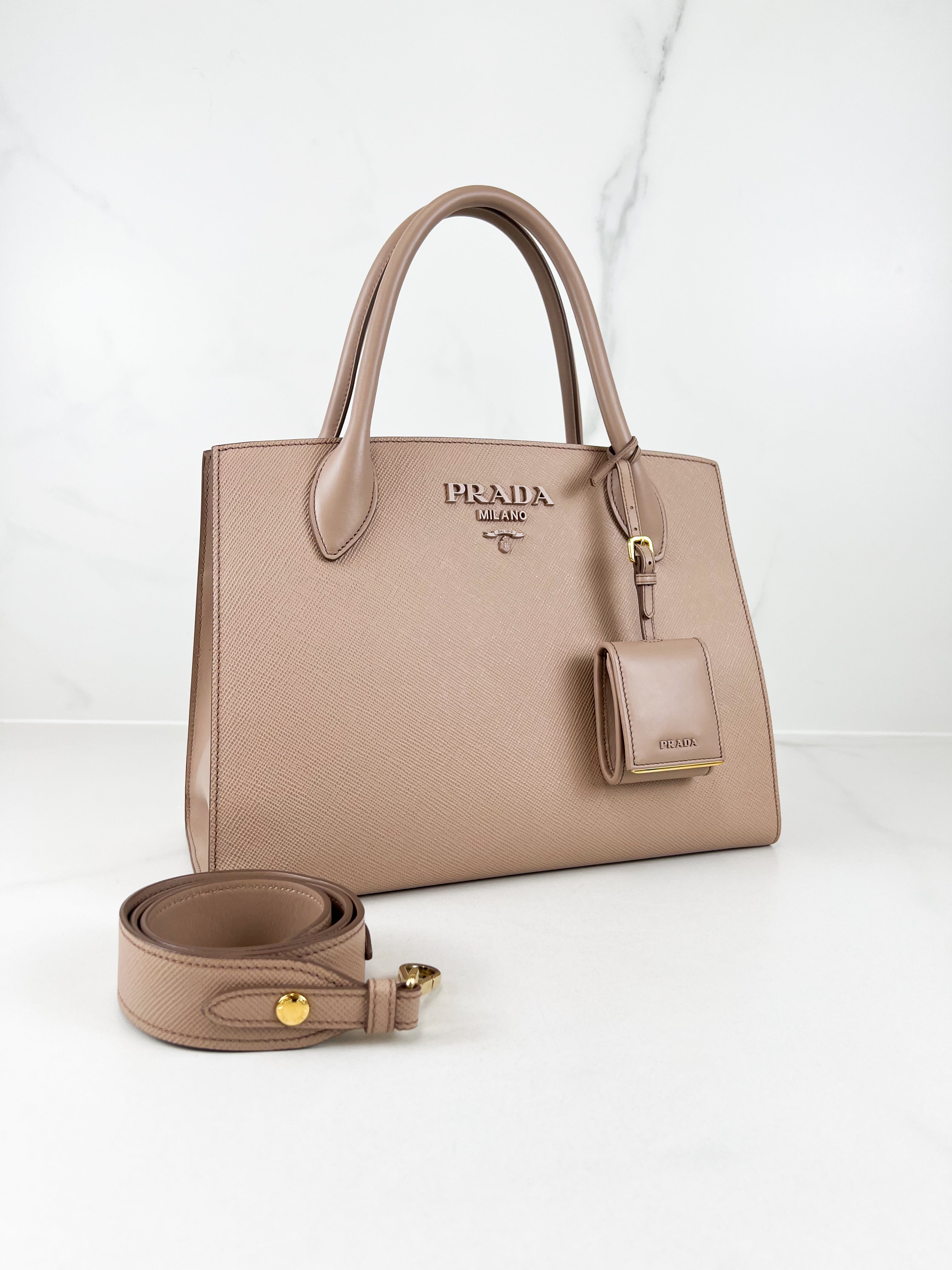 Prada Medium Saffiano Monochrome Bag in Cipria