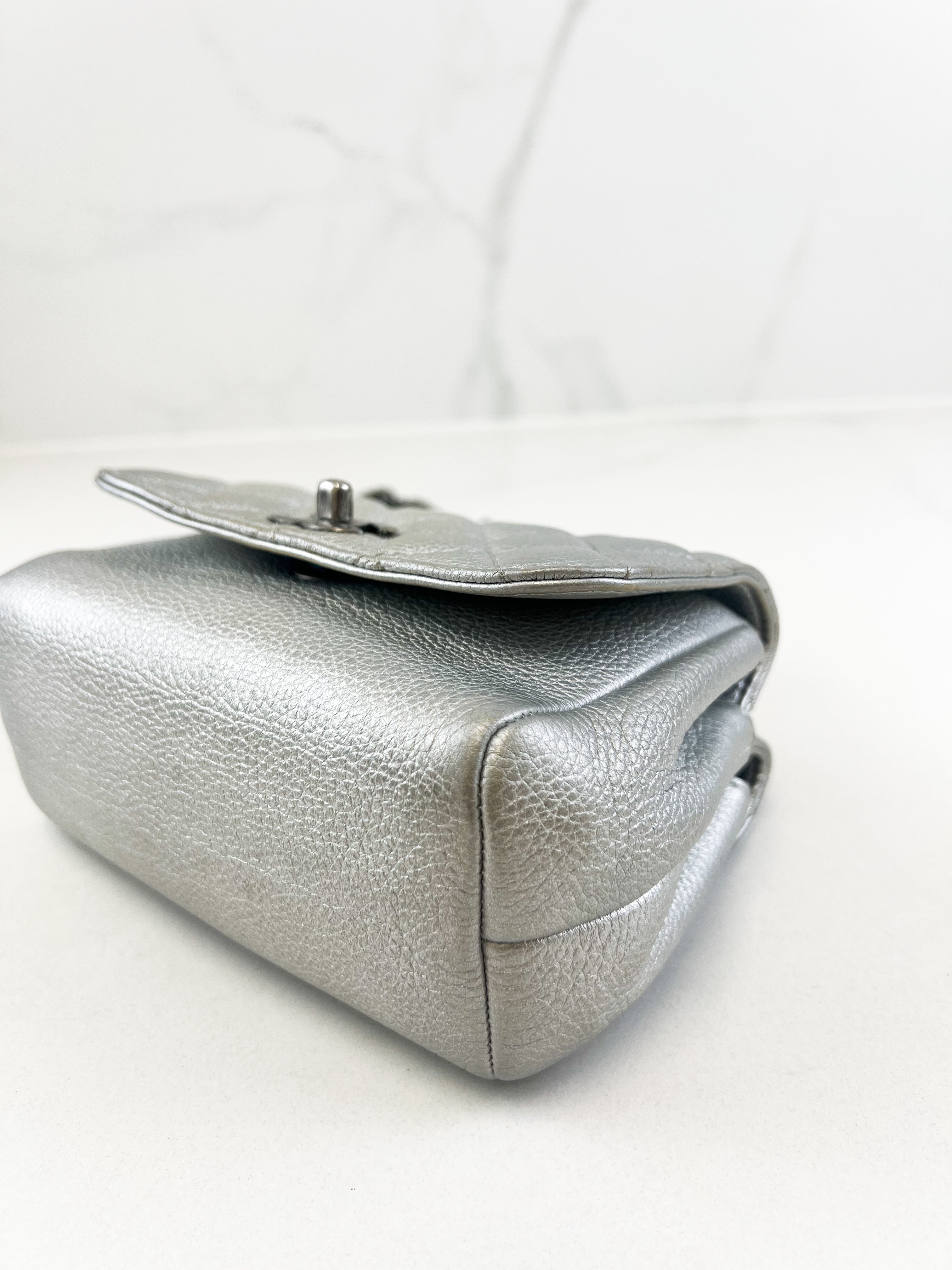 Chanel Quilted Caviar Mini Coco Silver Top Handle Bag