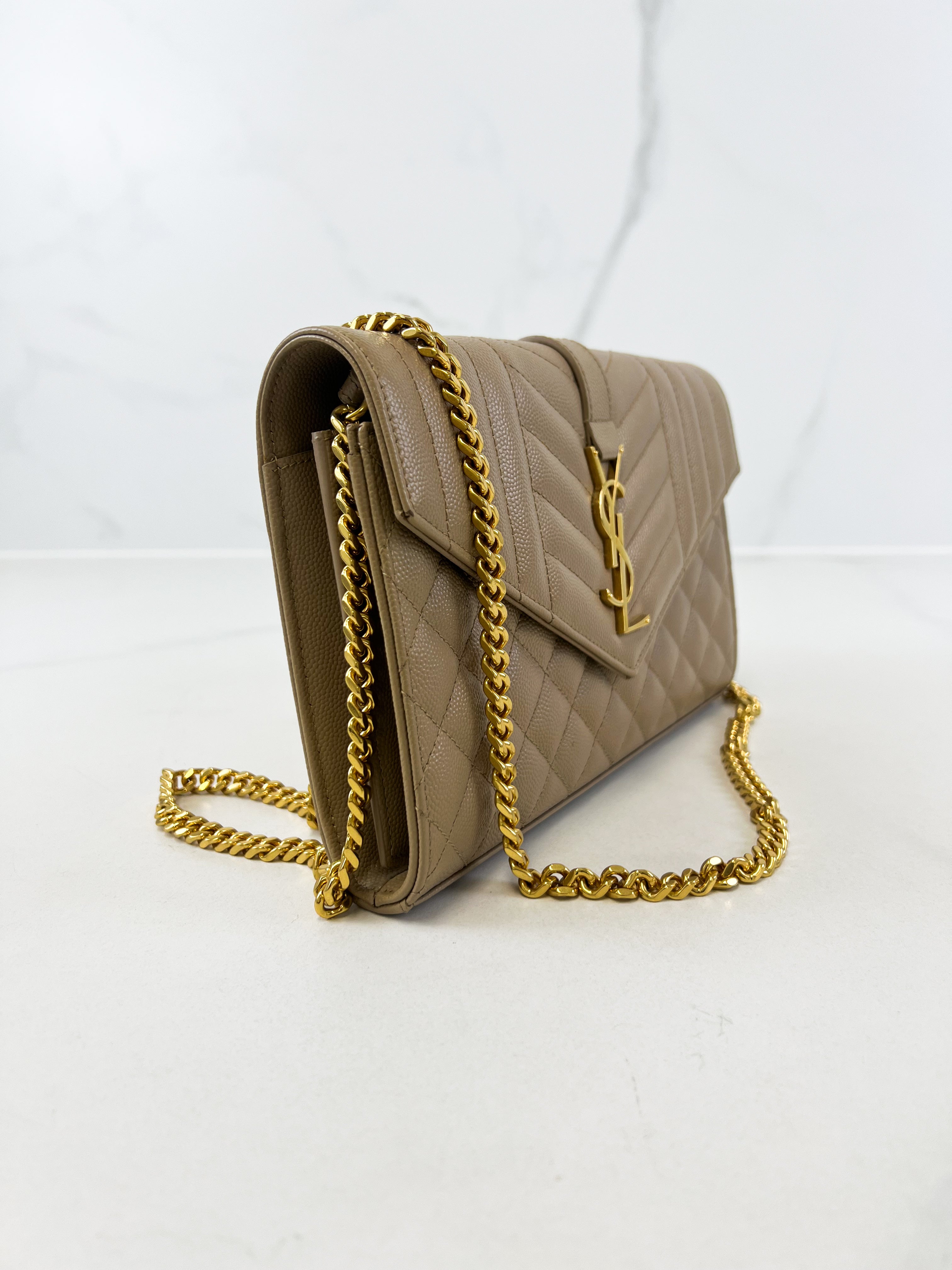 Saint Laurent Nude Envelope Shoulder Bag GHW