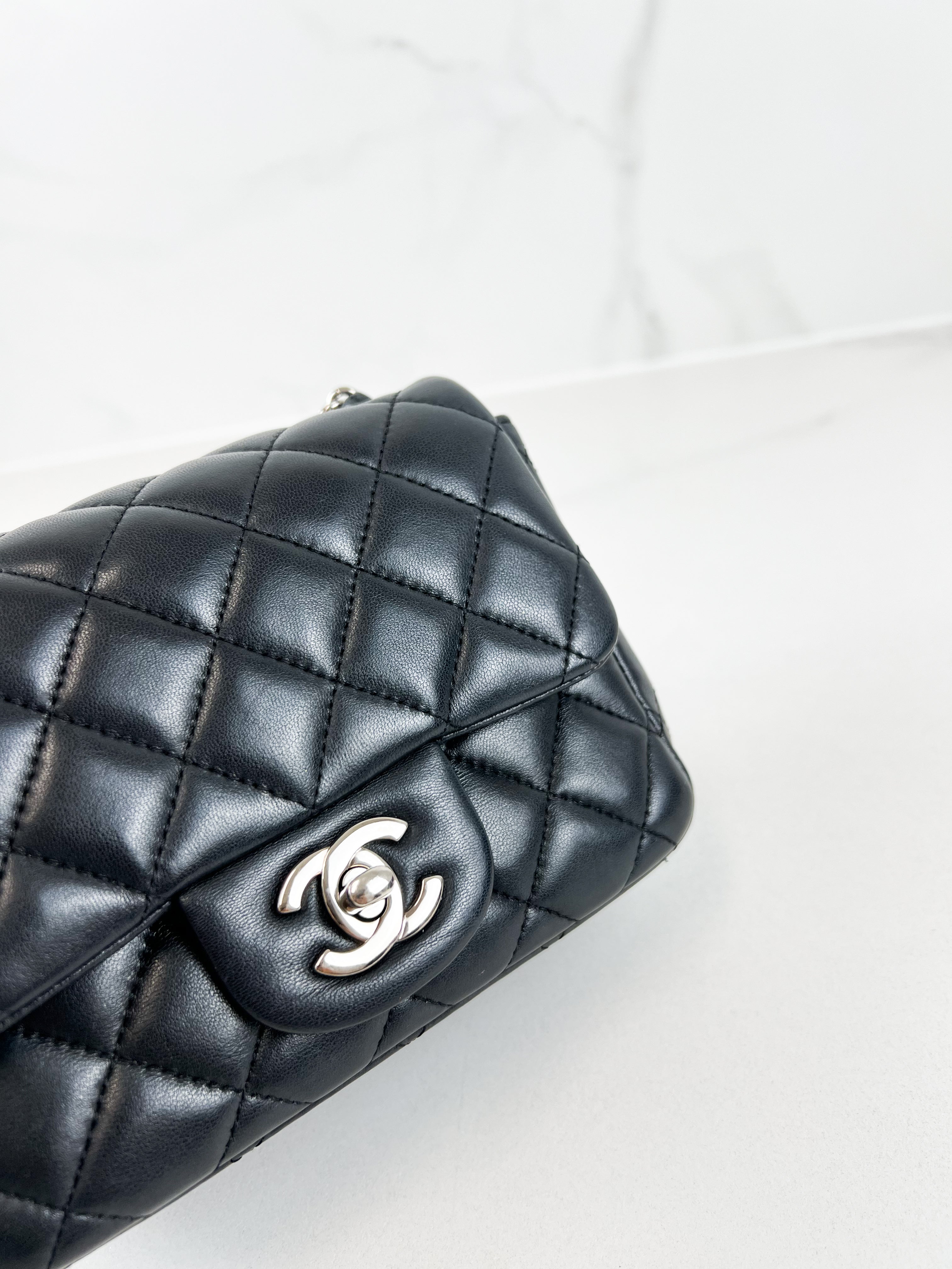 Chanel Mini Square in Black Lambskin with SHW