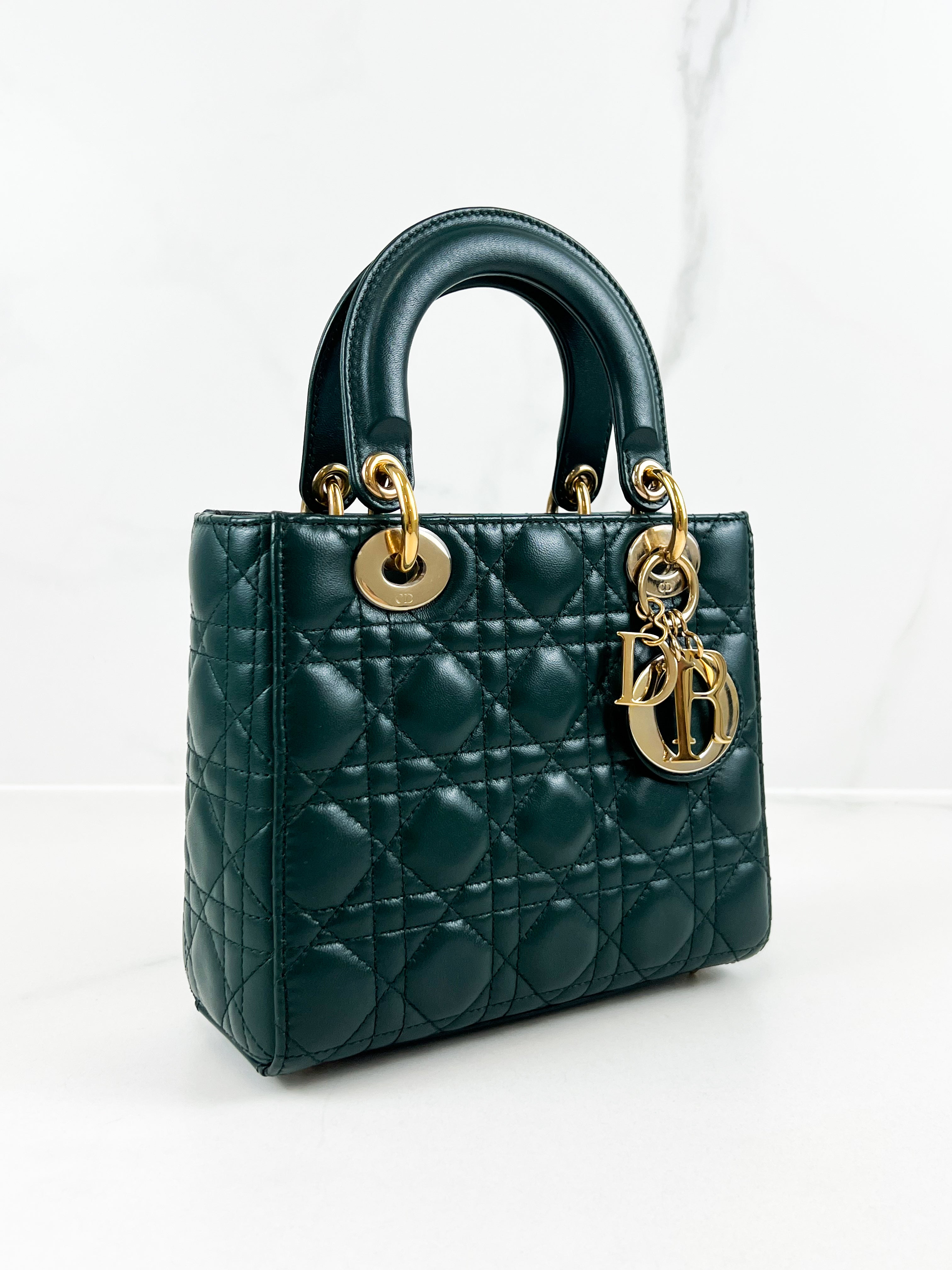 Christian Dior Small Lady Dior In Cedar Green Lambskin with GHW