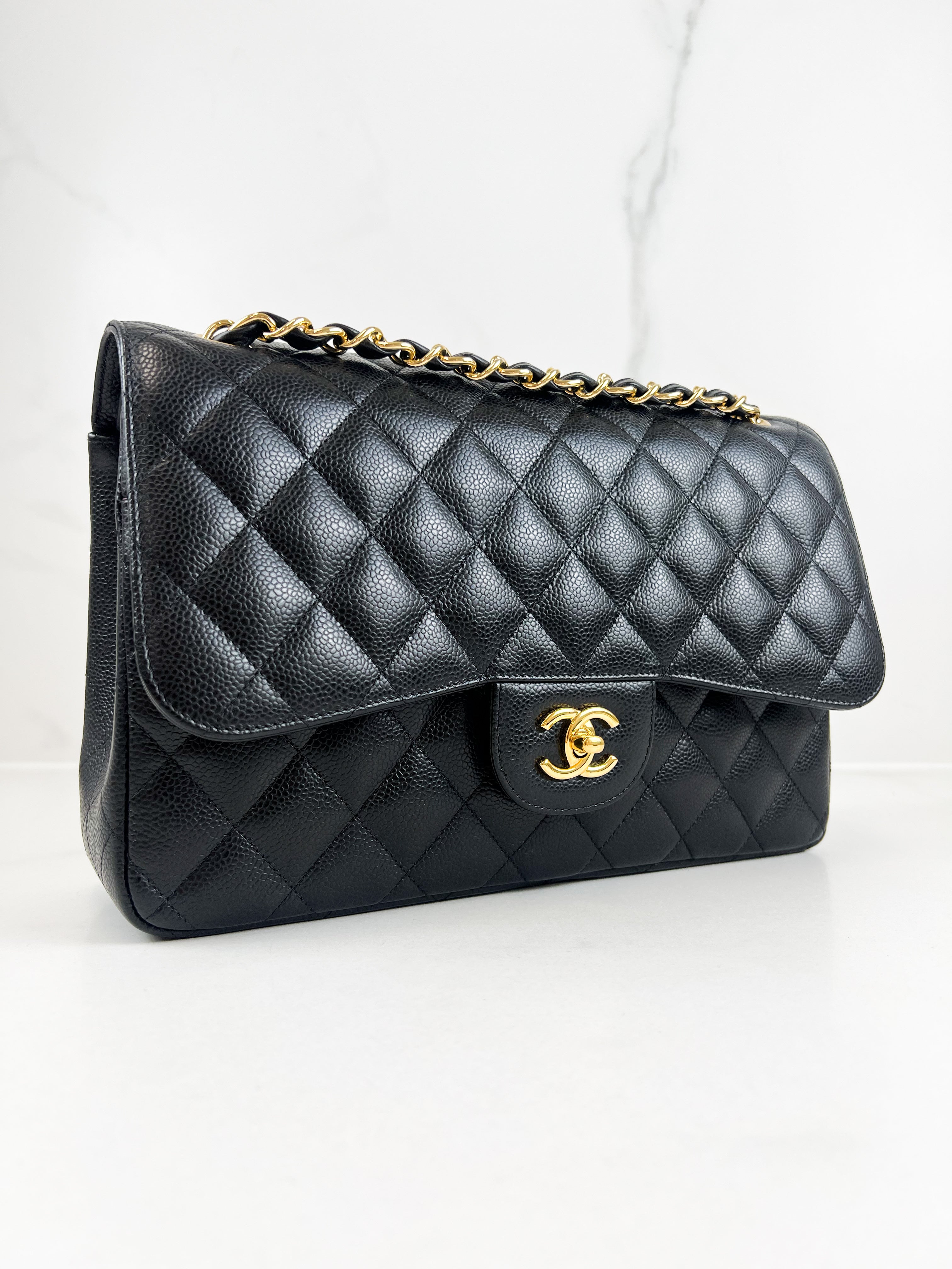 Chanel Jumbo Black Classic Double Flap Caviar Shoulder Bag