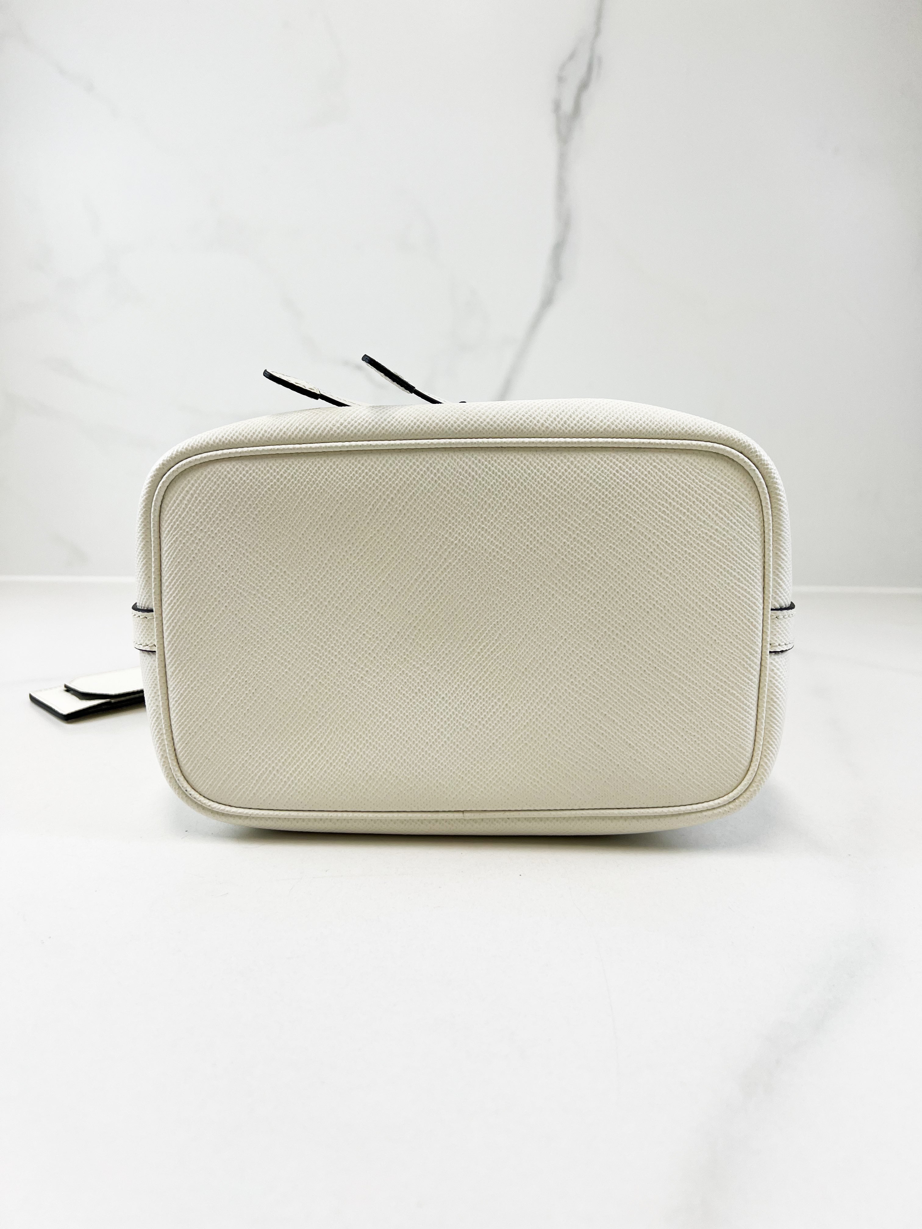 Prada Saffiano Top Handle Bucket Bag in White