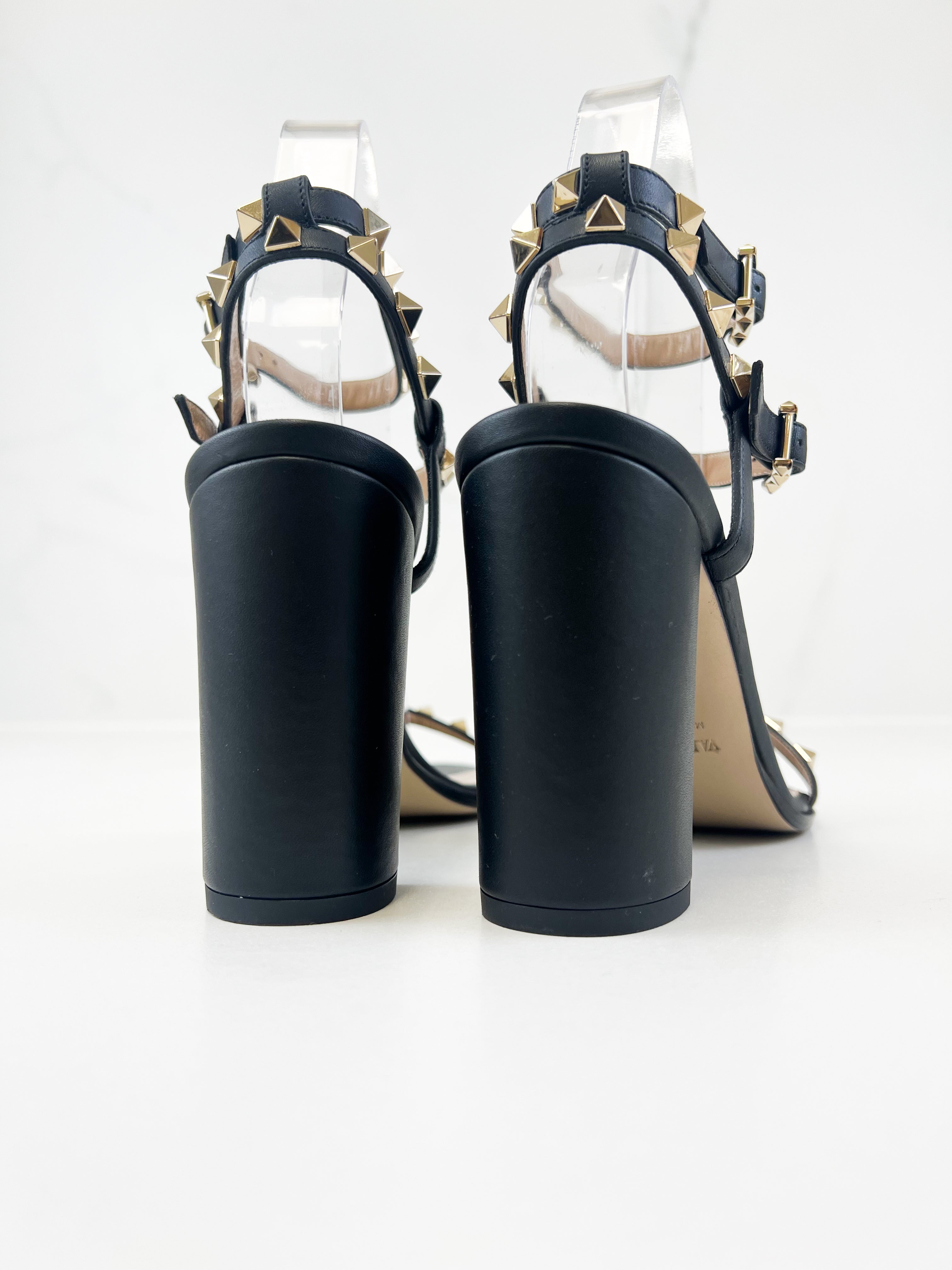 Valentino Rockstud Leather Block Sandals Size 36