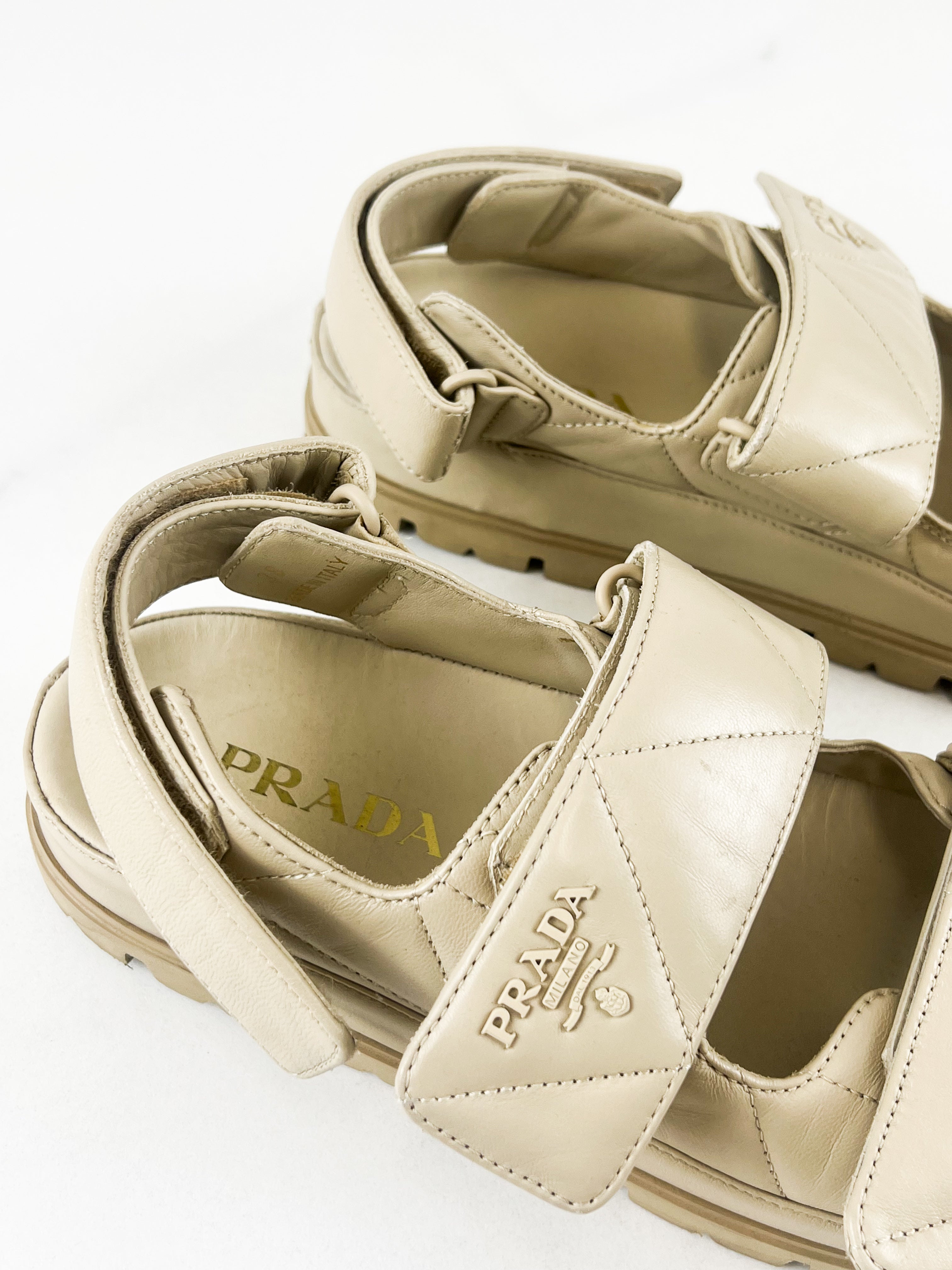Prada Logo Quilted Leather Sandal Size 38