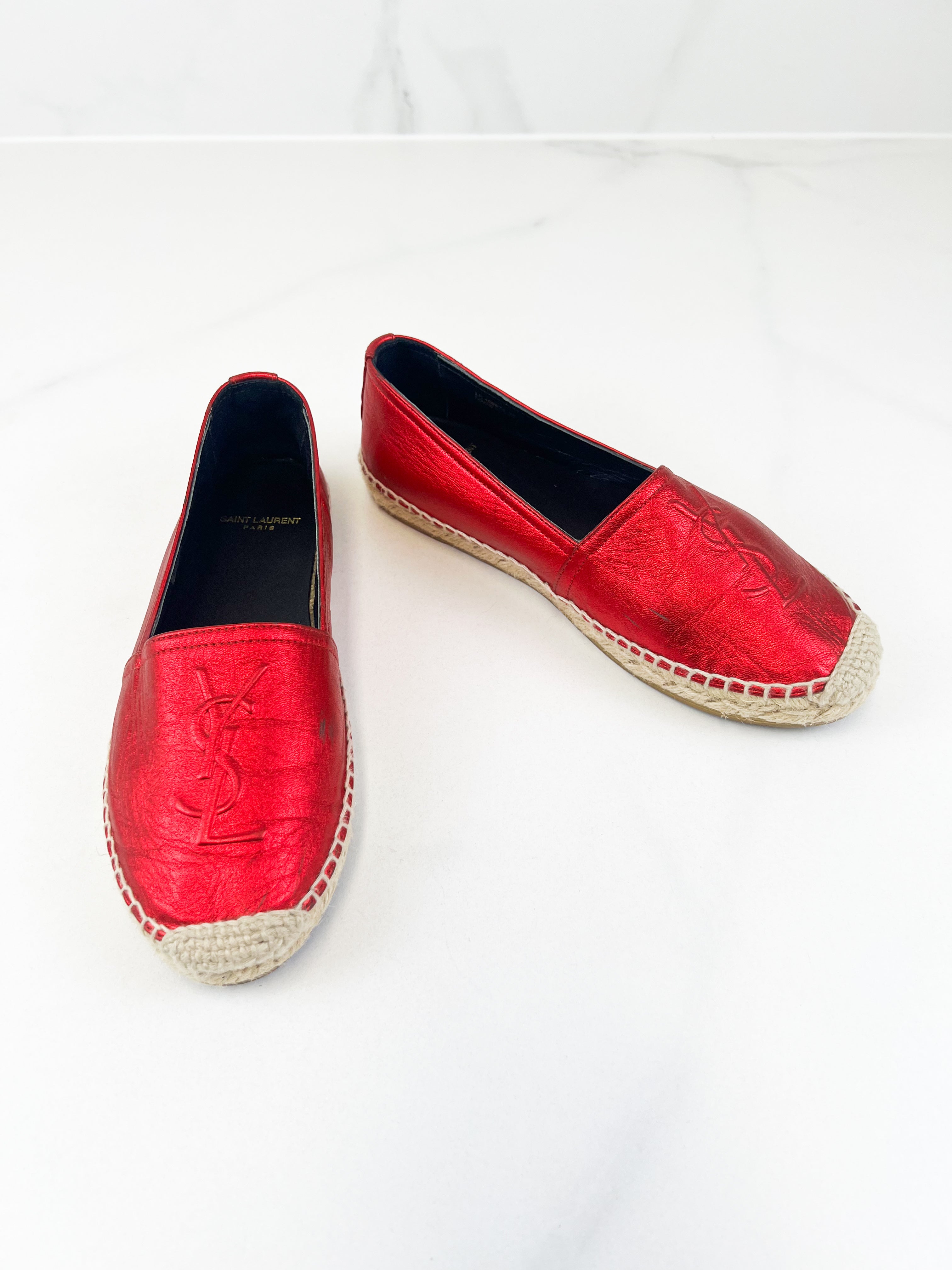 Saint Laurent Monogram Metallic Espadrilles Size 36