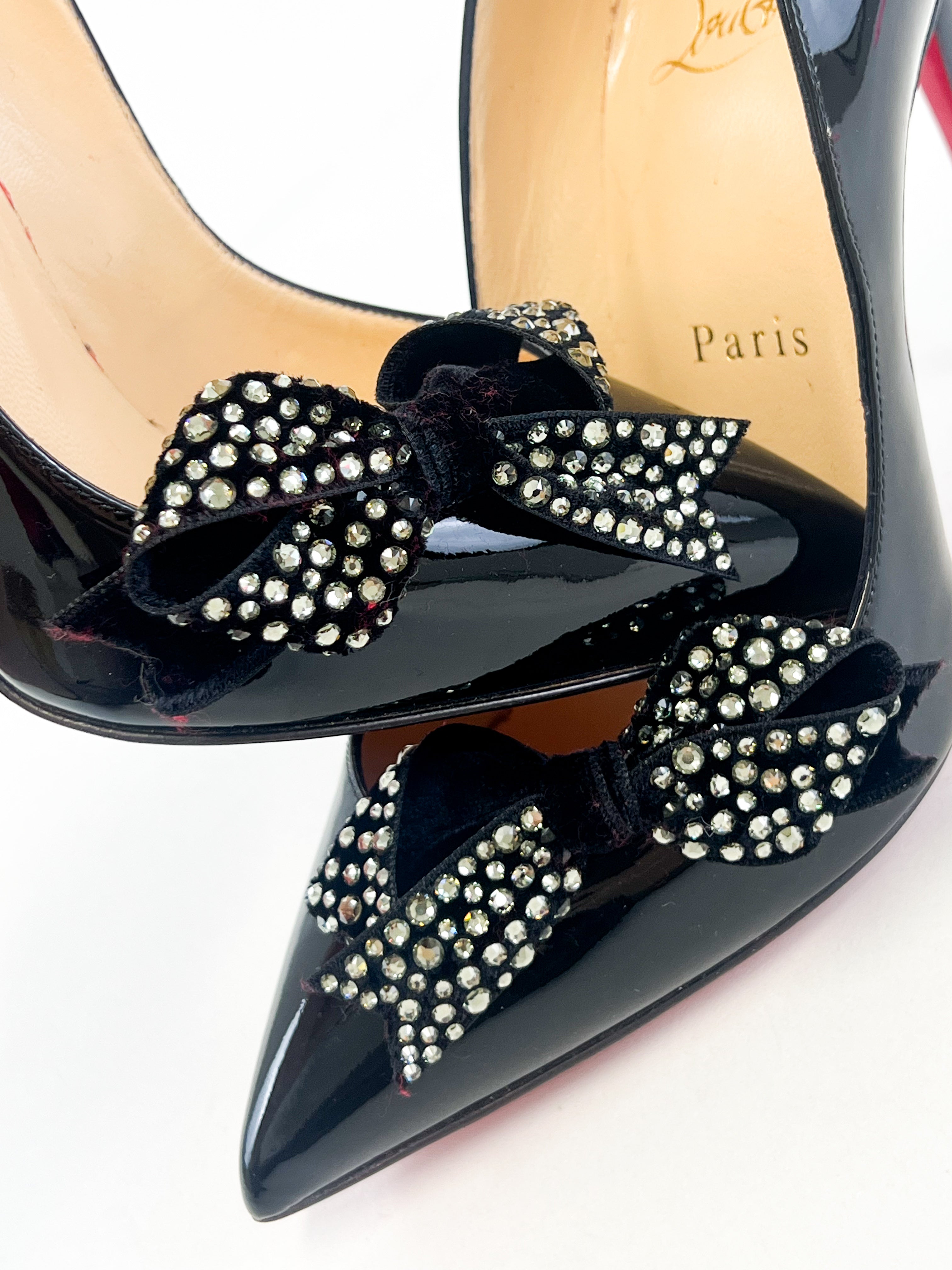 Christian Louboutin Black Patent Madame Menule 100 Pump Size 35.5
